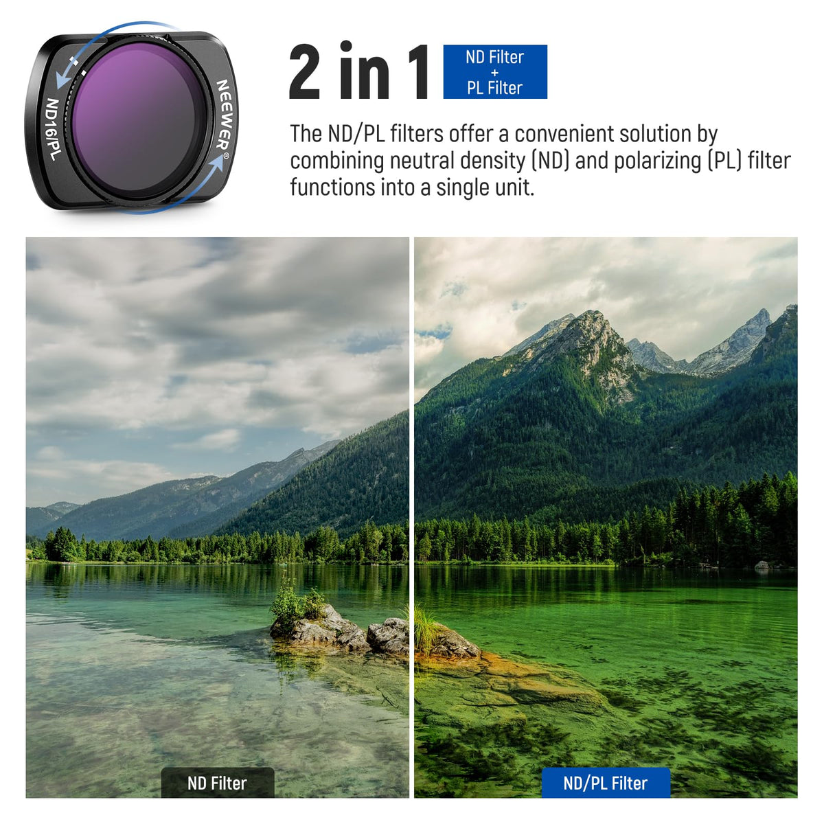 NEEWER ND/PL Filter Set (4 Pack) & 0.75X Wide Angle Lens Compatible with DJI Osmo Pocket 3 Creator Combo Accessories, ND8/PL ND16/PL ND32/PL ND64/PL
