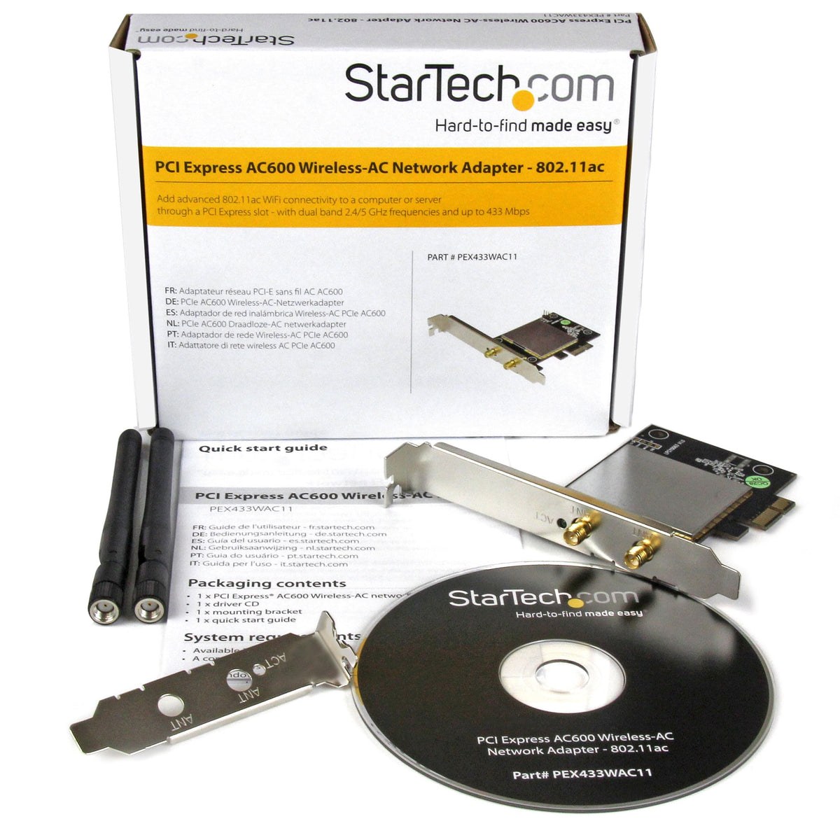 StarTech AC600 Wireless-AC Network Adapter, PCI Express, TAA (PEX433WAC11)