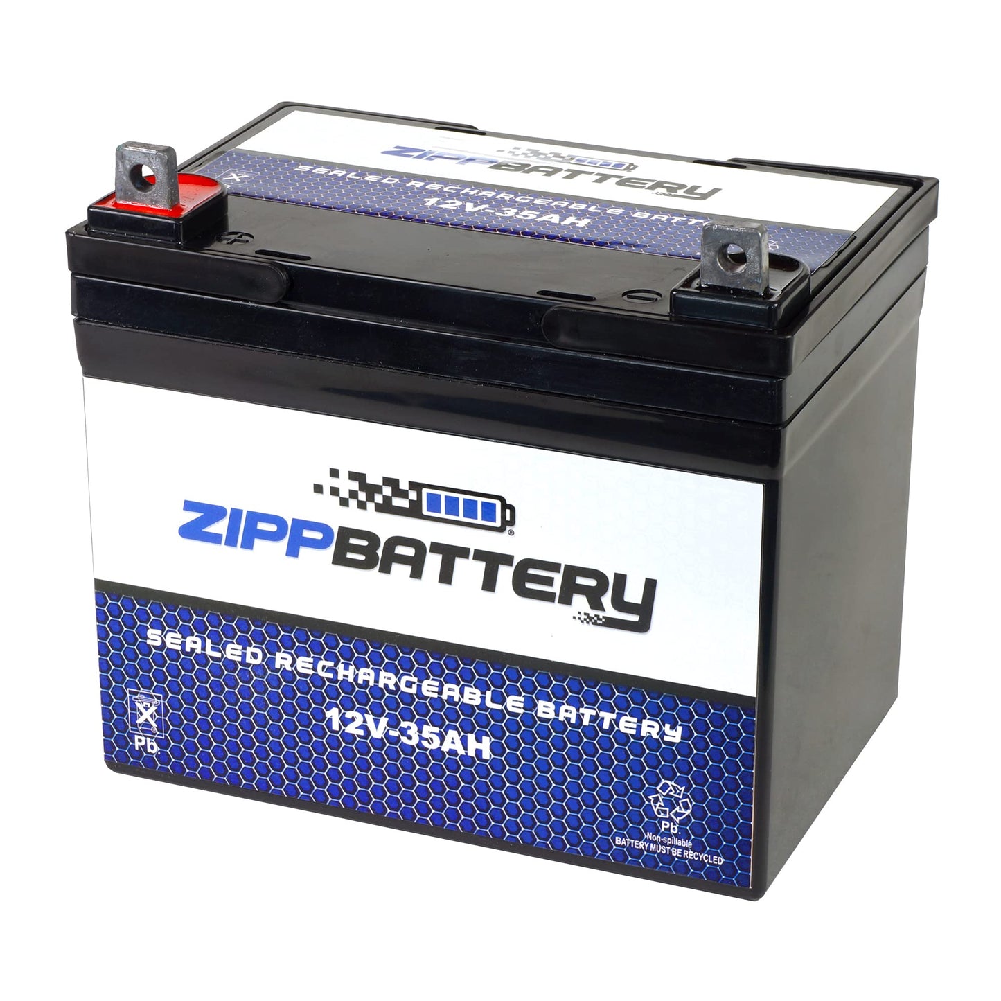 ZIPPBATTERY 12V 35AH T3 Maintenance-Free Battery for Lawn Mowers, Snow Blowers, Solar Energy, UPS Systems, and More - Nut and Bolt (T3) Terminal