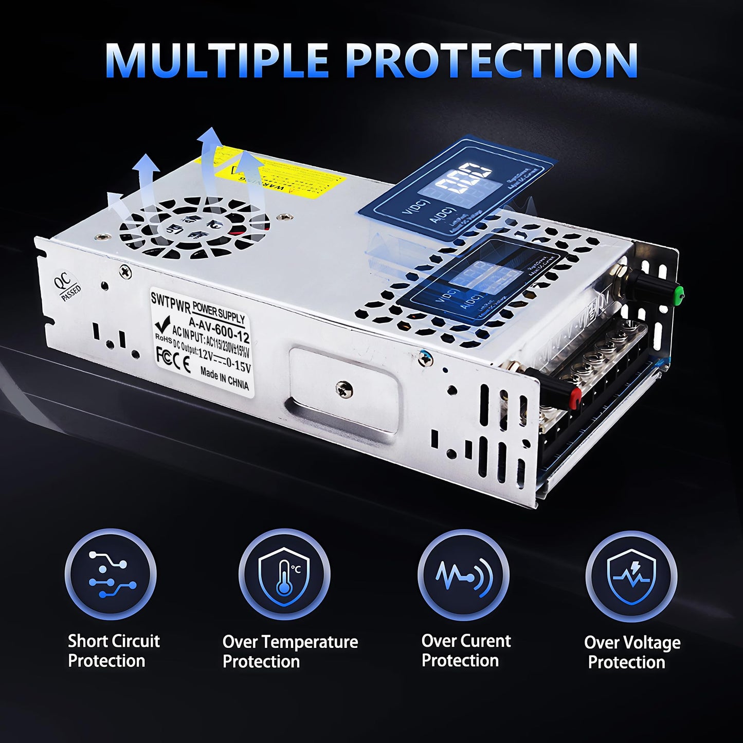 SWTPWR Adjustable Power Supply DC 0-12V 0-50A 600W with LED Display 12V Power Supply Variable AC to DC Converter 110V to 12V Designed for LED Light…