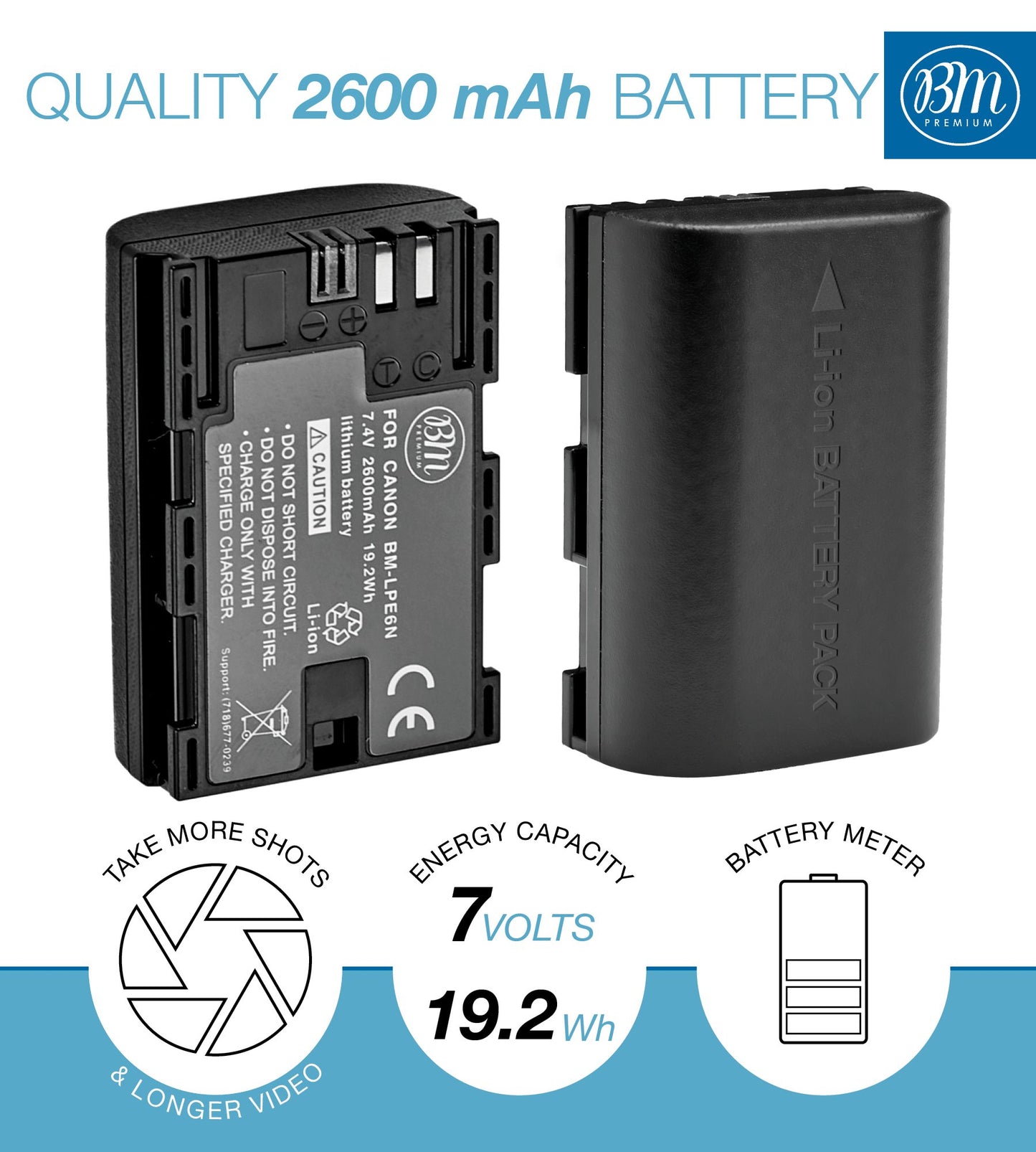 Battery Grip Kit for Canon EOS 70D, EOS 80D, EOS 90D Digital SLR Camera - Includes Qty 1 BM Premium LP-E6 Battery + BG-E14 Replacement Battery Grip