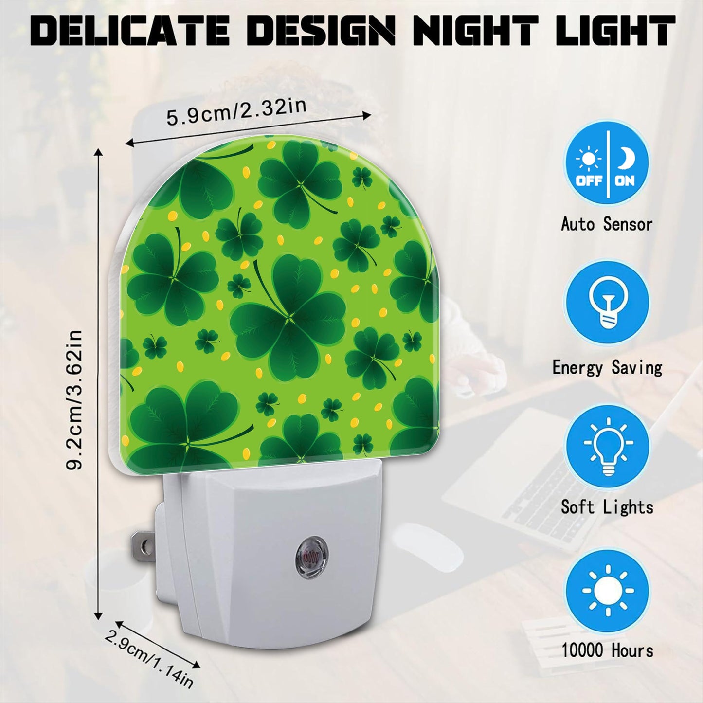 VURQLHE Saint Patricks Day Clover Night Light for Kids,St. Patrick's Day Shamrock Plug in Night Light with Dusk to Dawn Sensor, 0.5w Energy Saving