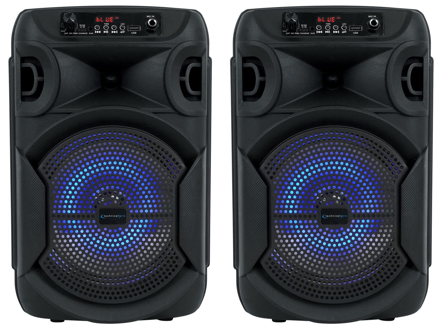 Technical Pro (2) BOOMPACK8 8" Powered Wireless Rechargeable Bluetooth Speakers