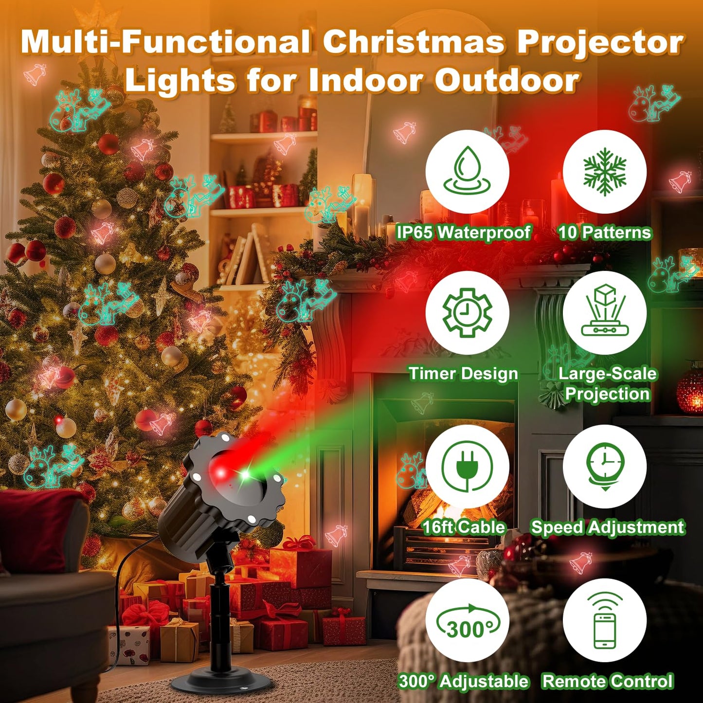 Christmas Projector Lights Outdoor, Waterproof Christmas Decorations Led Lights Projector with Remote Control Timer Indoor Firefly Light for Xmas Yard