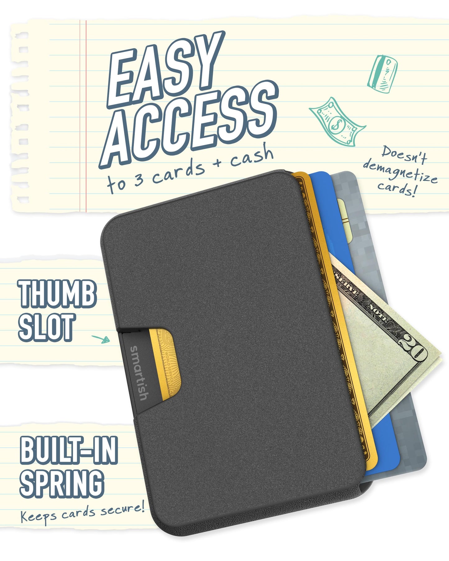 Smartish iPhone MagSafe Wallet - Side Hustle Hard Shell - Slim Detachable Magnetic Card Holder - Holds 3 Cards + Cash for Apple iPhone