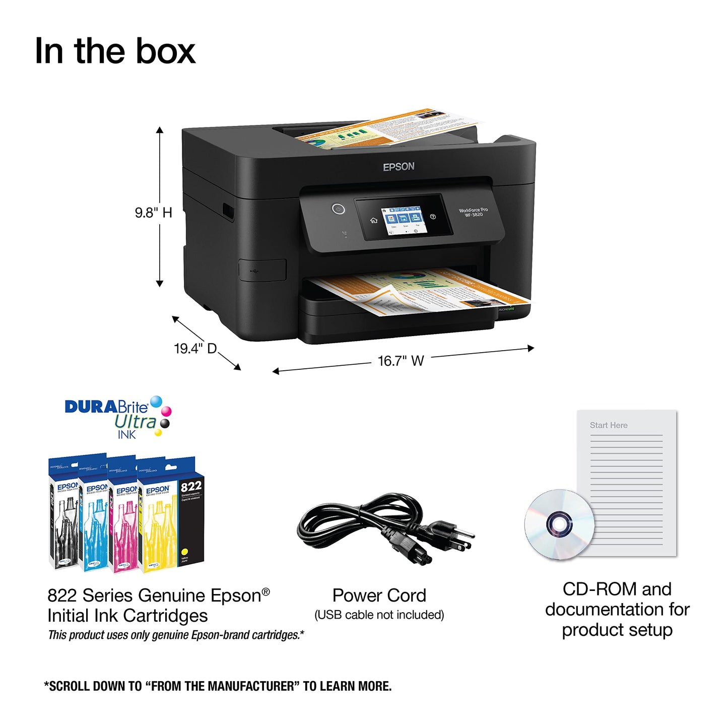 Epson Workforce Pro WF-3820 Wireless All-in-One Printer with Auto 2-Sided Printing, 35-Page ADF, 250-sheet Paper Tray and 2.7" Color Touchscreen
