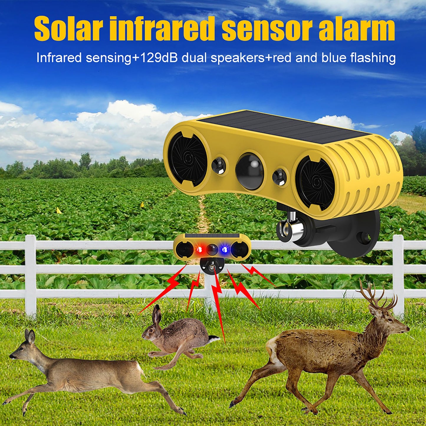Solar Outdoor Motion Sensor Alarm - Motion Sensor Dog Barking with 130dB Noise Maker Strobe Light Dog Barking Alarm for Homes - Holiday Homes - Farms