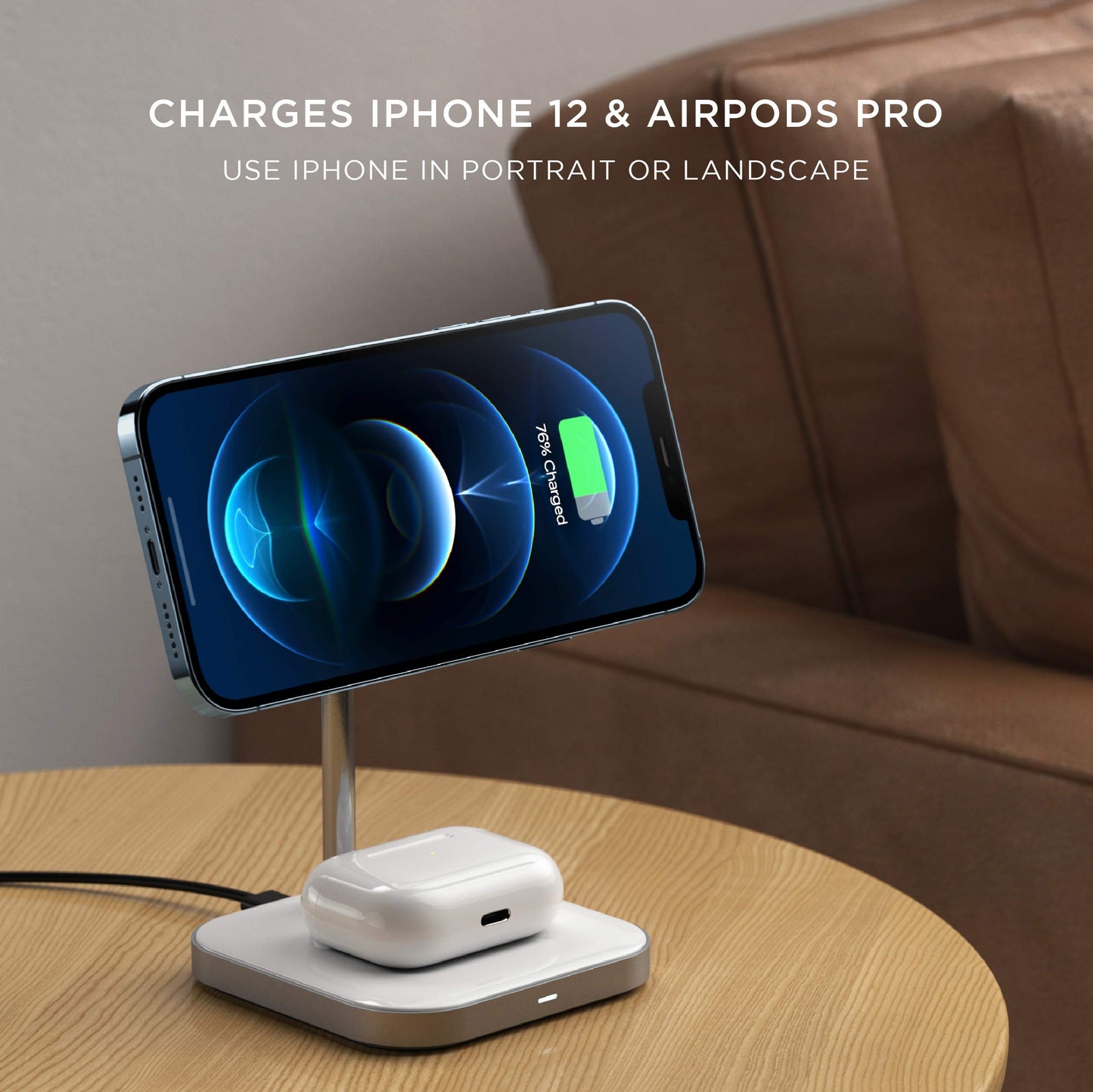 Satechi Aluminum 2-in-1 Magnetic Wireless Charging Stand, for iPhone 17/16/15/14/13/12 Series, AirPods Pro 3/2/1, AirPods 4/3