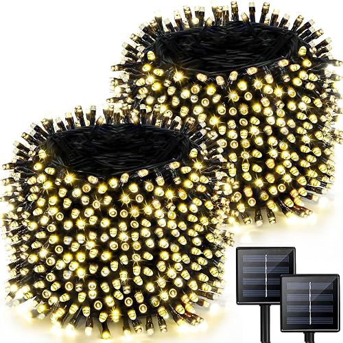 2 Pack 480 LED Solar String Lights for Outside, 170 FT Super Long Solar Chrismas Lights Outdoor with 8 Modes & Memory Function, Waterproof Twinkle
