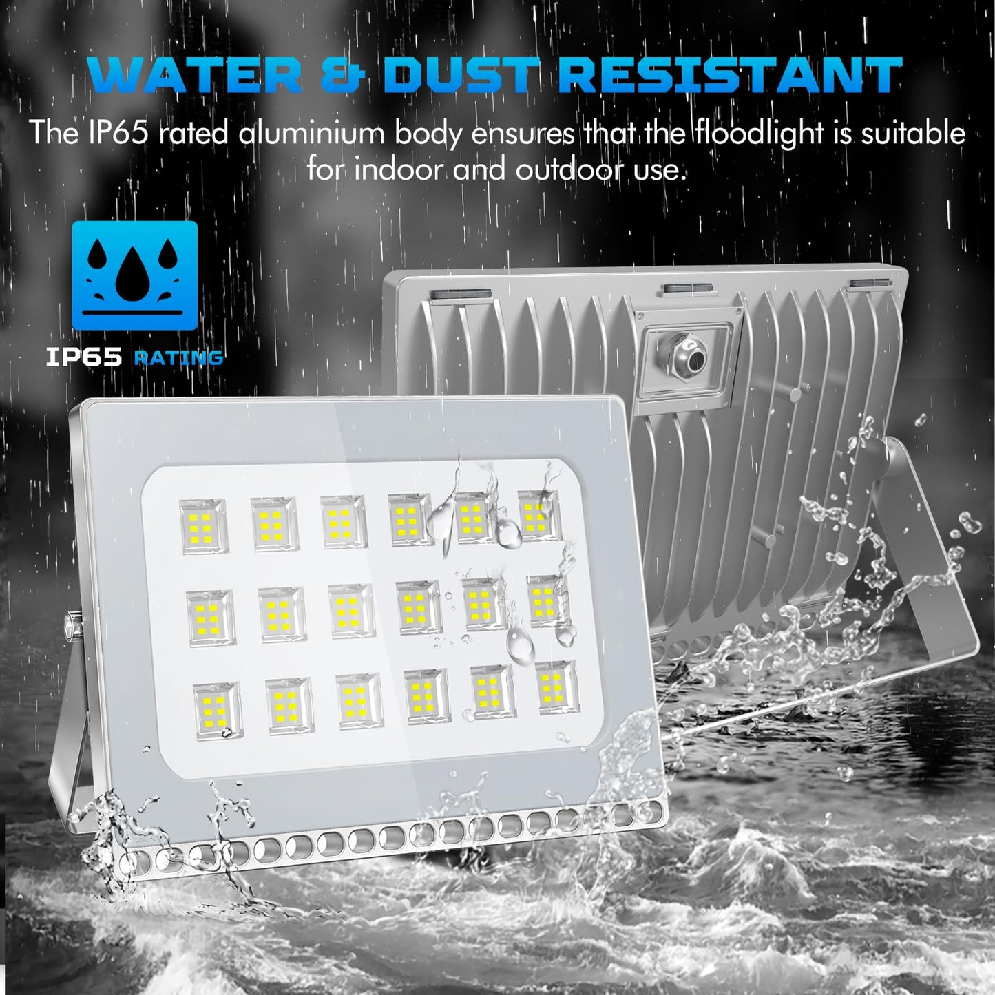 Viugreum 100W LED Flood Light, 8000LM Super Bright Outdoor Floodlights, New Slim Design, IP67 Waterproof Daylight White (6000-6500K), Security Wall