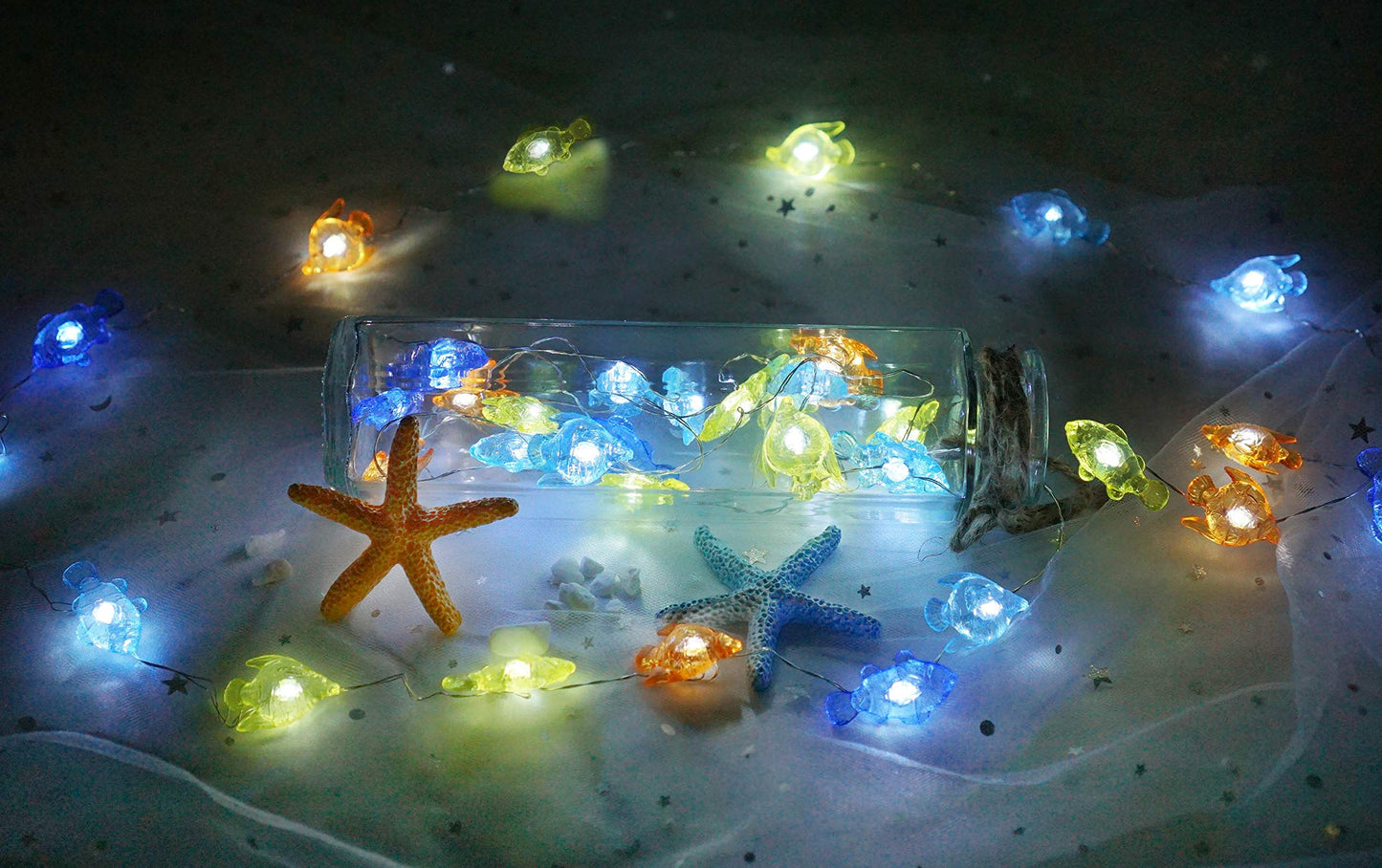 Cynzia Beach Ocean Fishes String Light, 40LED Decoration Lights USB Plug in with 8 Modes Remote Control, Waterproof Fairy Lights for Bedroom Party
