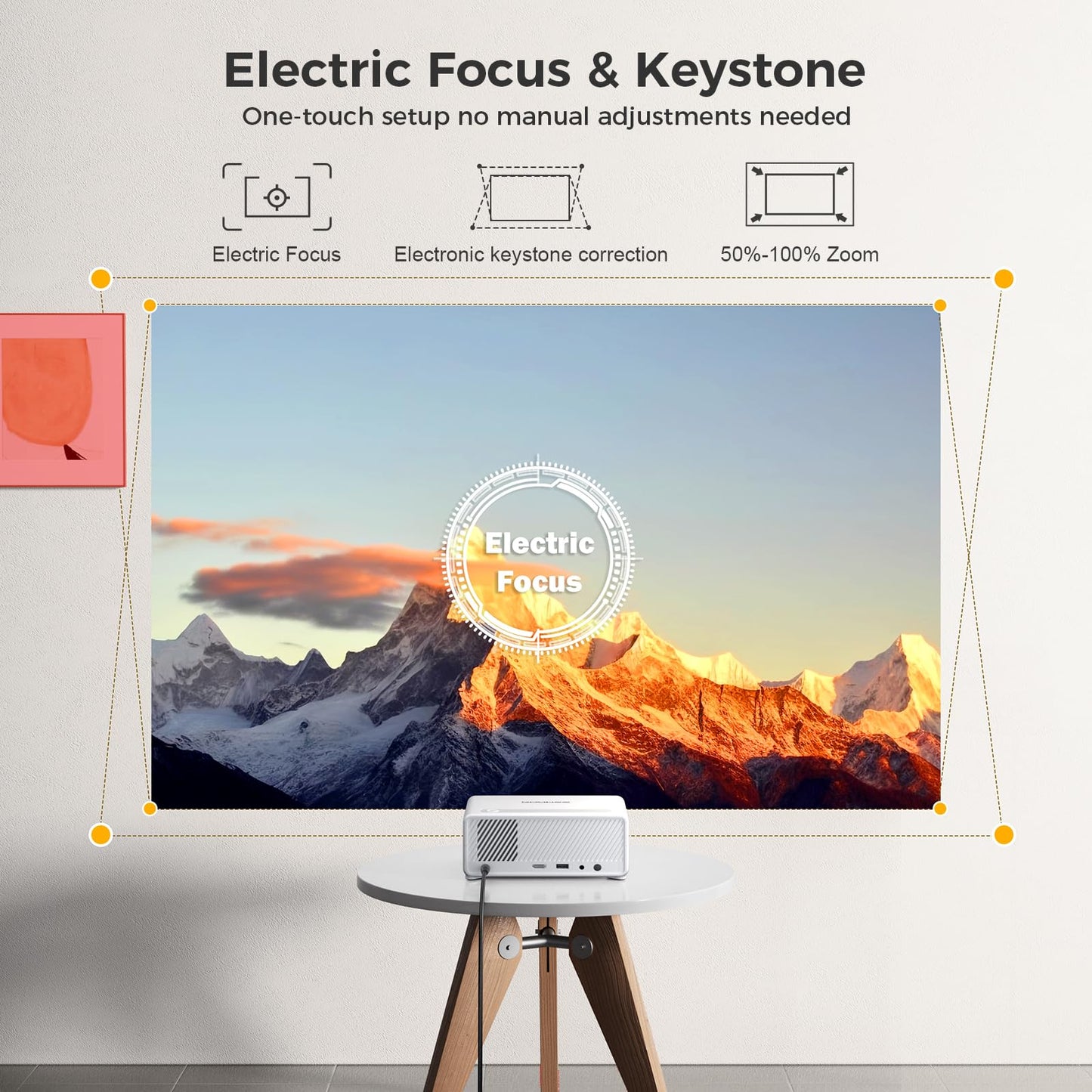 GOODEE Mini Smart Projector with WiFi and Bluetooth - Compatible with Netflix/YouTube/PrimeVideo, Electric Focus & Keystone, Short Throw Portable