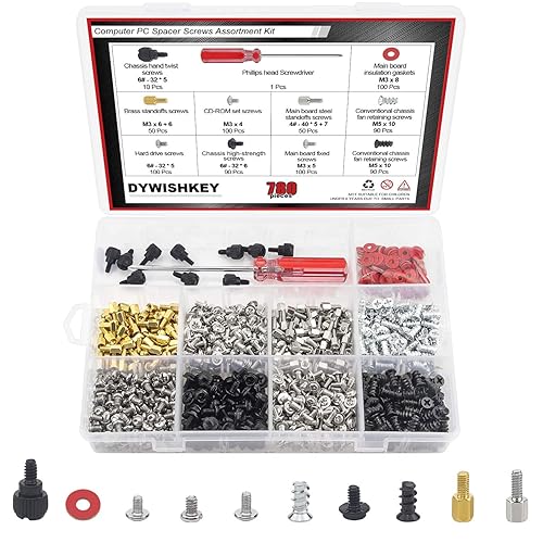 780PCS Computer Screw Kit, DYWISHKEY Computer Screw Standoffs Set Kit for Hard Drive Computer Case Motherboard Fan Power Graphics with a Screwdriver