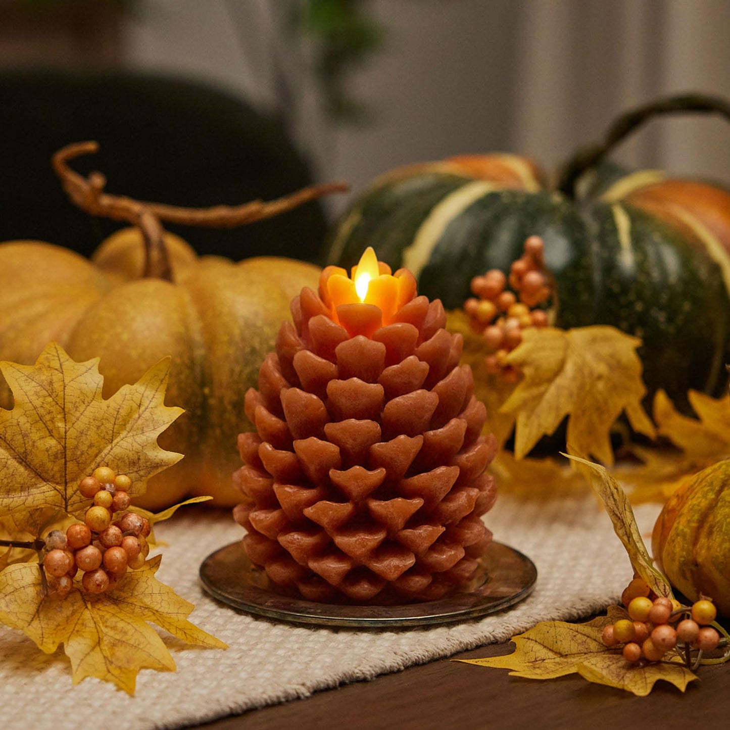 Luminara Pinecone Flameless Candle Adobe Chalky Finish Pine Cone Figural, Real Wax Unscented LED Candles, Battery Operated with Timer, Holiday