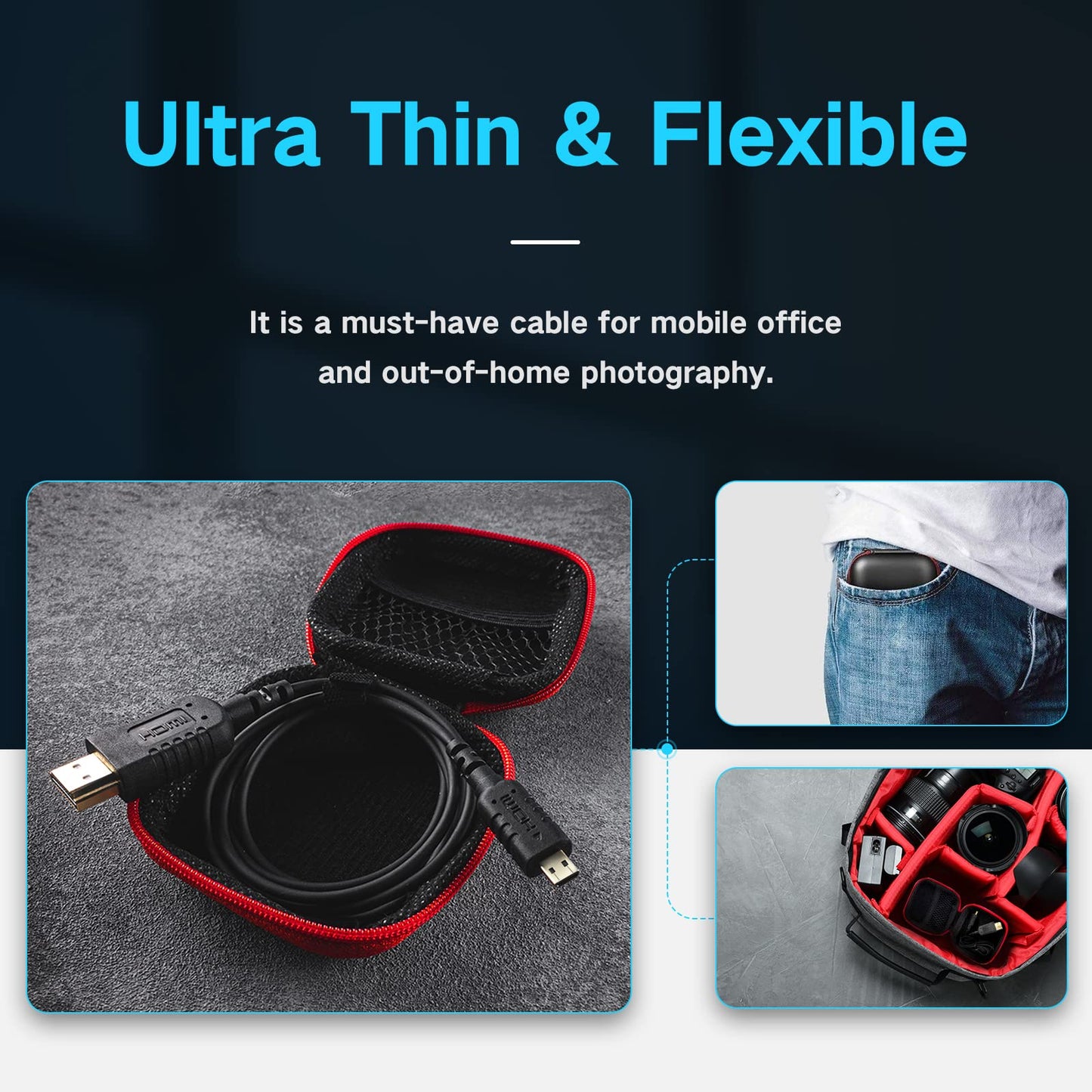 FOINNEX 4K HDMI to Micro HDMI Cable, Thin Micro HDMI to HDMI Cord Bidirectional 4K@60Hz for Gimbal, GoPro Hero, Raspberry Pi4, Kindle Fire HD (OD
