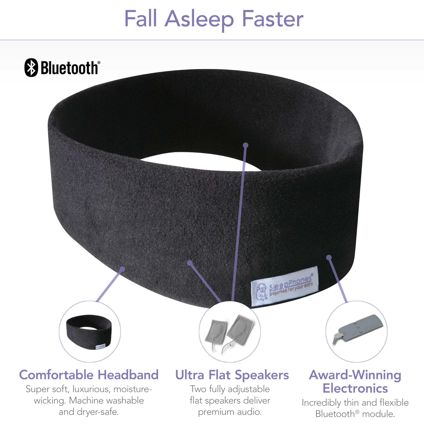 SleepPhones Wireless Sleep Headphones by AcousticSheep V8 | 24-Hour Battery | Original and Most Comfortable Bluetooth Headphones for Sleeping (Large