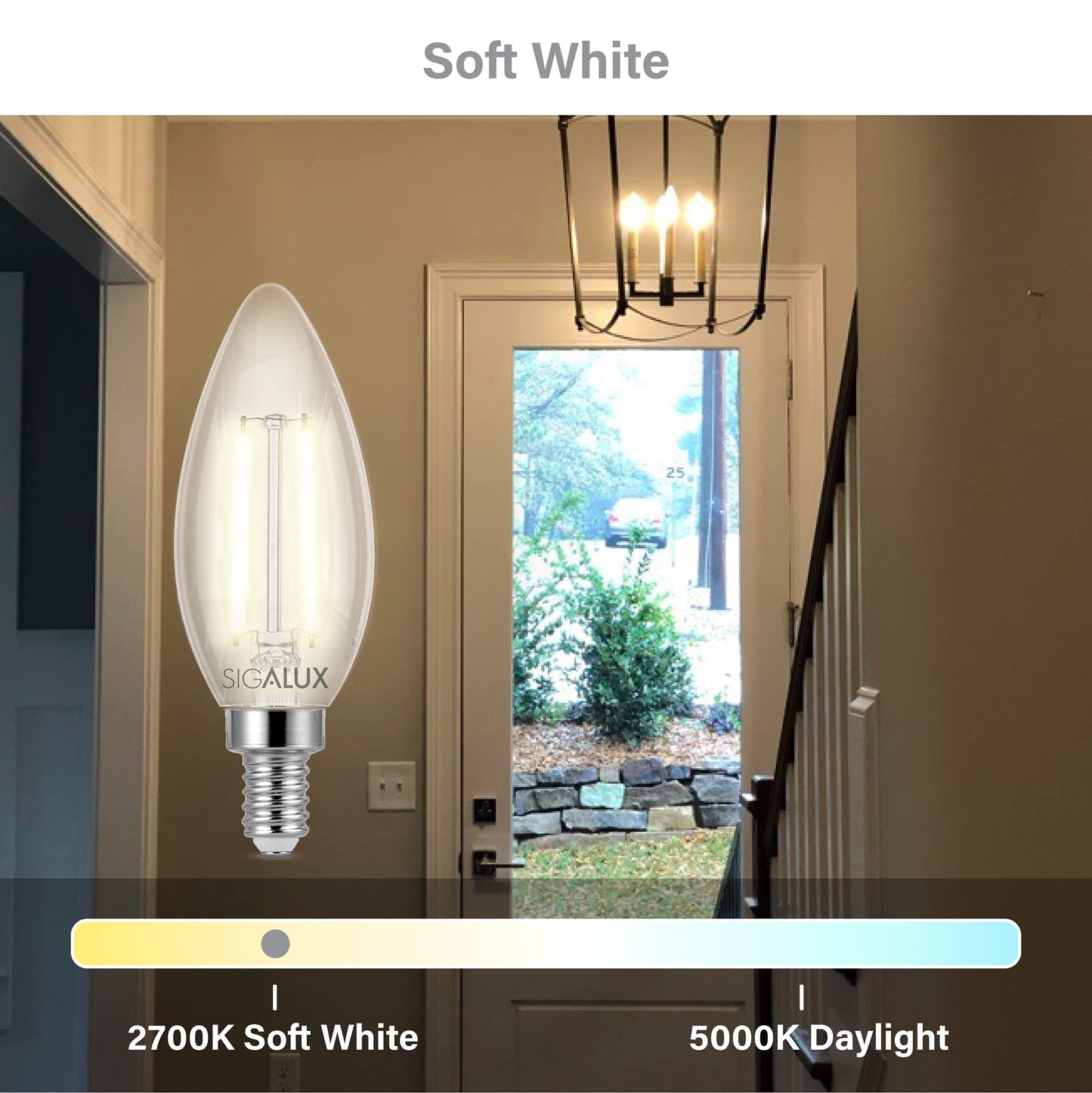 Sigalux E12 LED Bulb Dimmable, 40 Watt Candelabra LED Light Bulbs, Chandelier Light Bulbs, B10 2700K Soft White, Type B Candle Light Bulbs
