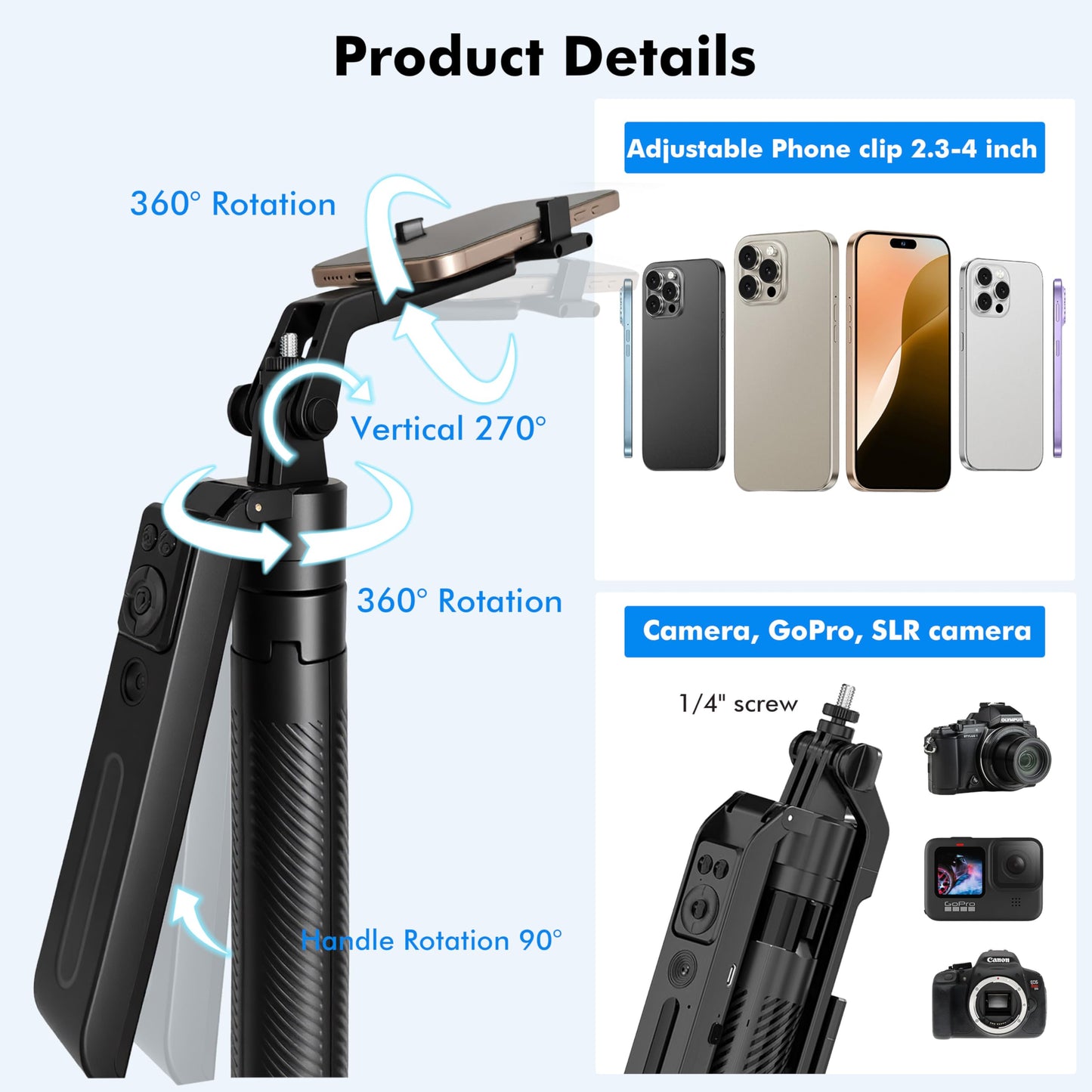 Auto Face Tracking Selfie Stick Tripod with Fill Light, 360 Rotation & Gesture Control, 70.9" Selfie Stick Tripod for iPhone with Remote