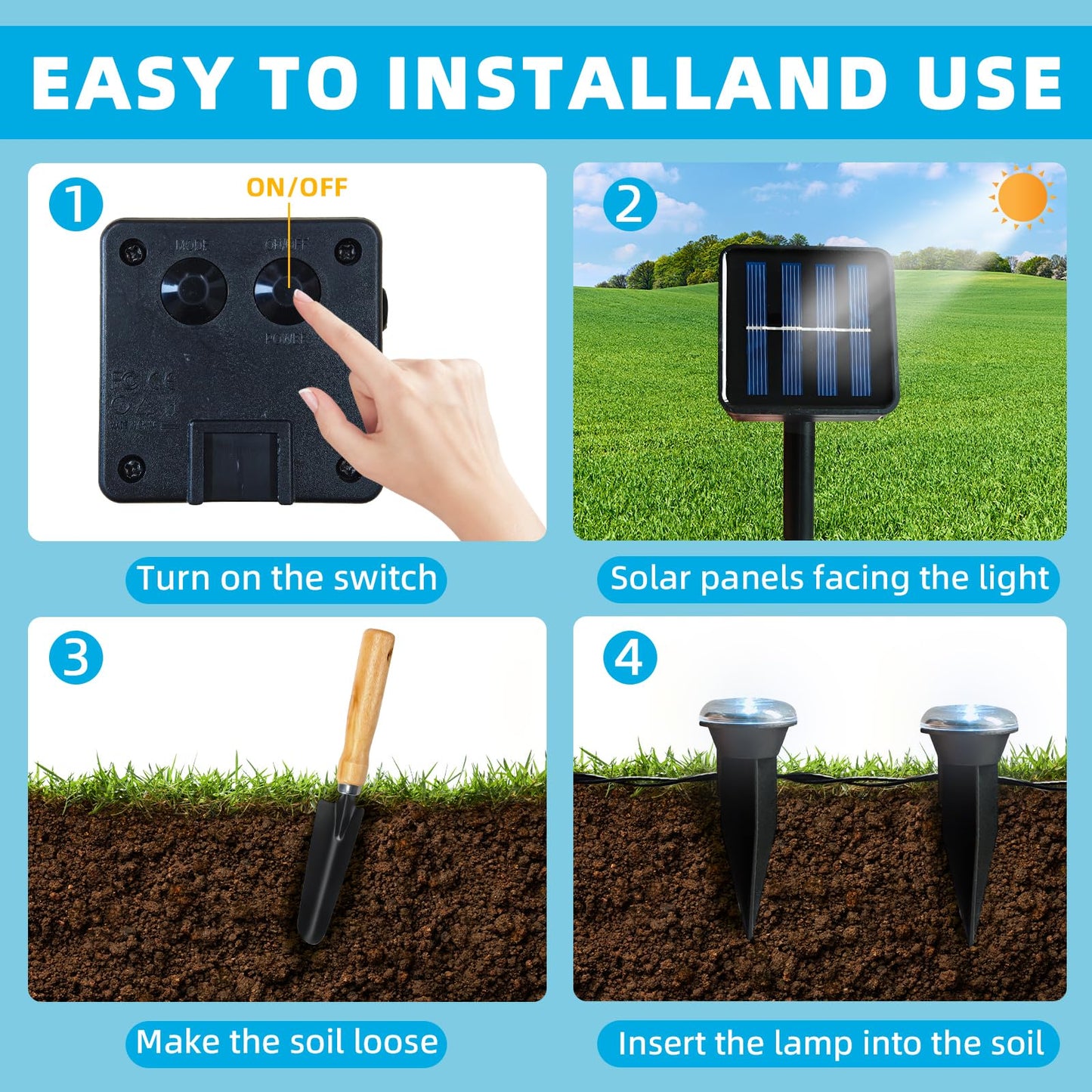 BYIZO 15 LED Solar Ground Lights Outdoor, Waterproof Solar Pathway Lights, LED Landscape Lighting for Garden, Patio, Driveway, Walkway - White
