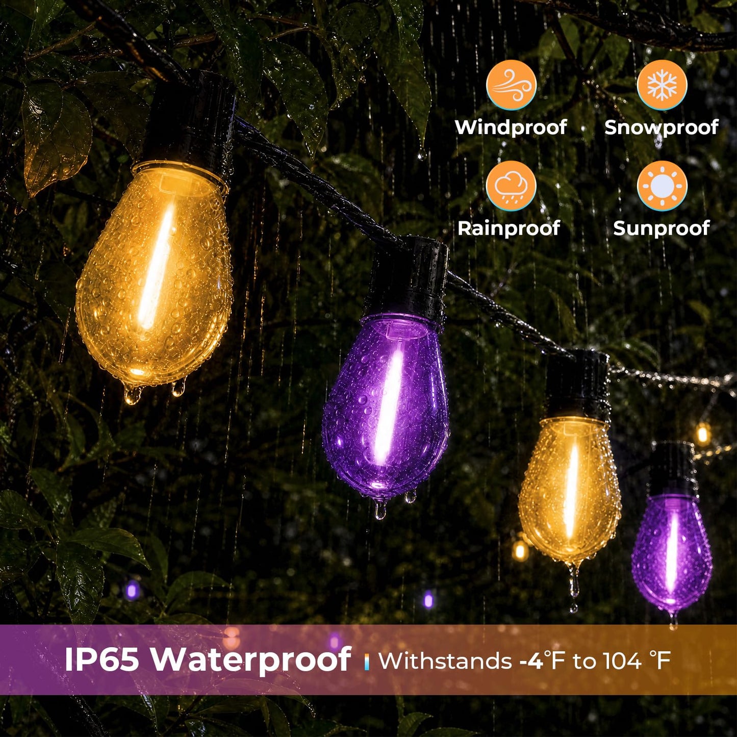 GvvooHome S14 Orange & Purple Replacement Bulbs for Patio Lights, 42 Pack