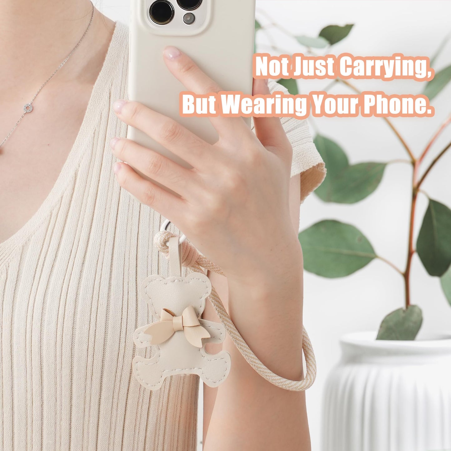 Spetase Phone Lanyard, Anti-Theft Phone Strap, Hands-Free & Detachable Cellphone Wrist Strap, Smartphone Charm & Bag Charm with Tether Tab (Creamy
