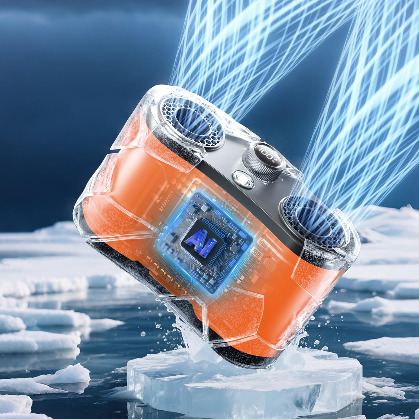 2026 25000MAh AI Portable Waist Fan, 100 Speeds 34000RPM Strong Airflow, Belt Fan with up to 145H of Working Time, Flashlight,Rechargeable Wearable