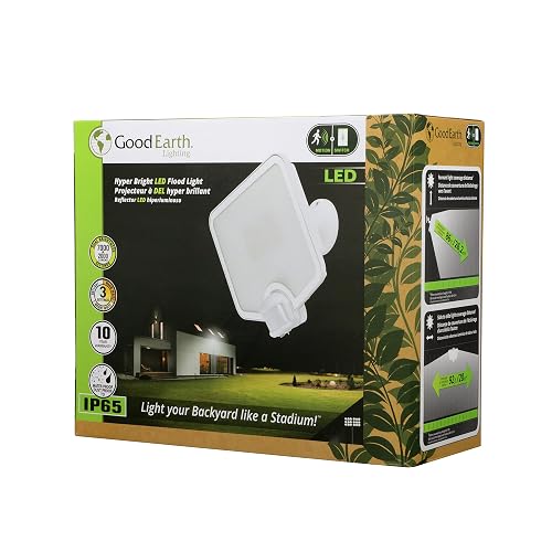 Good Earth Lighting Hyper Bright LED Motion Activated Security Flood - White, 2000 or 7000 Selectable Lumens, 3000K/4000K/5000K Color Selectable