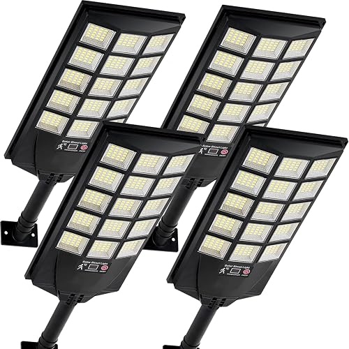 Oneluner Solar Lights Outdoor Waterproof, 6500K Dusk to Dawn Solar Street Light Motion Sensor with Remote, LED Security Flood Light for Outside Garden