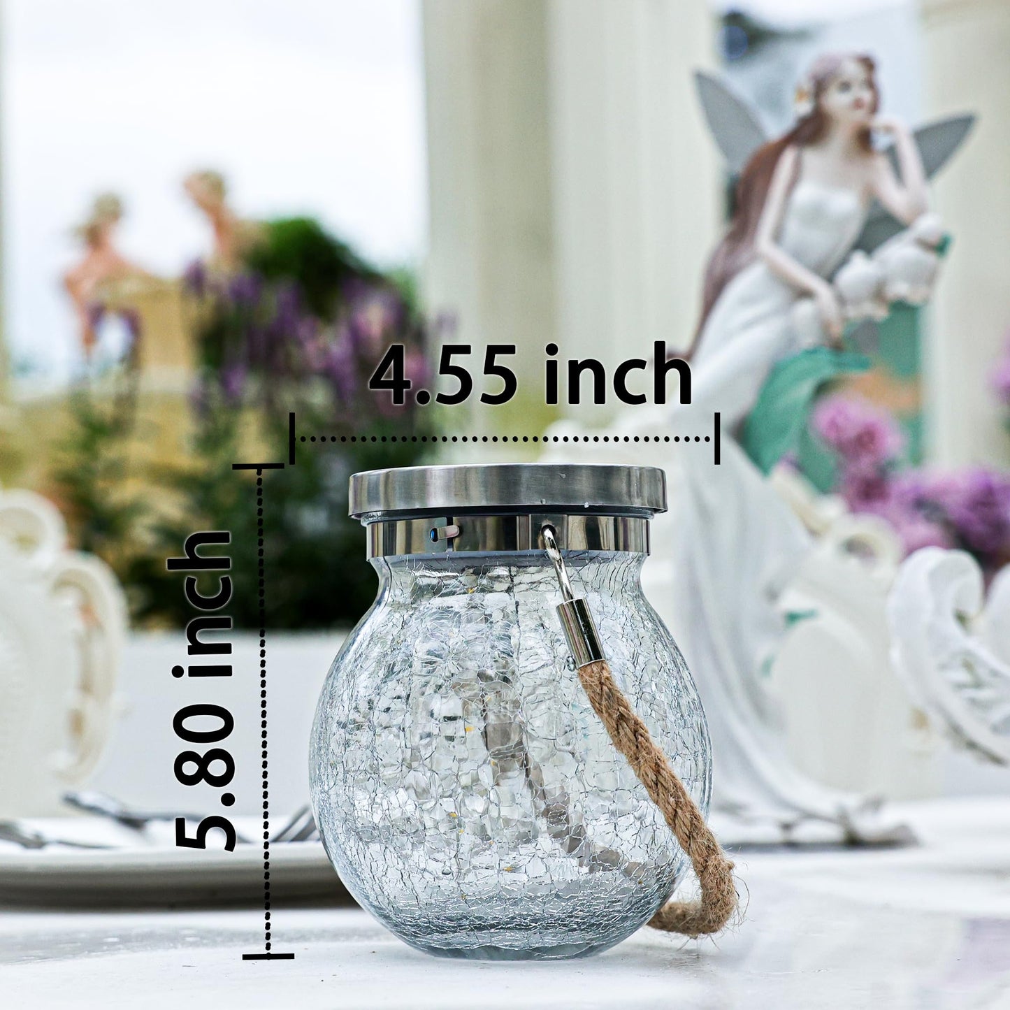 Cooo Gifts for her him 2 Pack Solar Lanterns Outdoor Waterproof Heavy Crackle Glass 30 LED Warm Firefly Lights Stainless Steel Lid 215% Solar