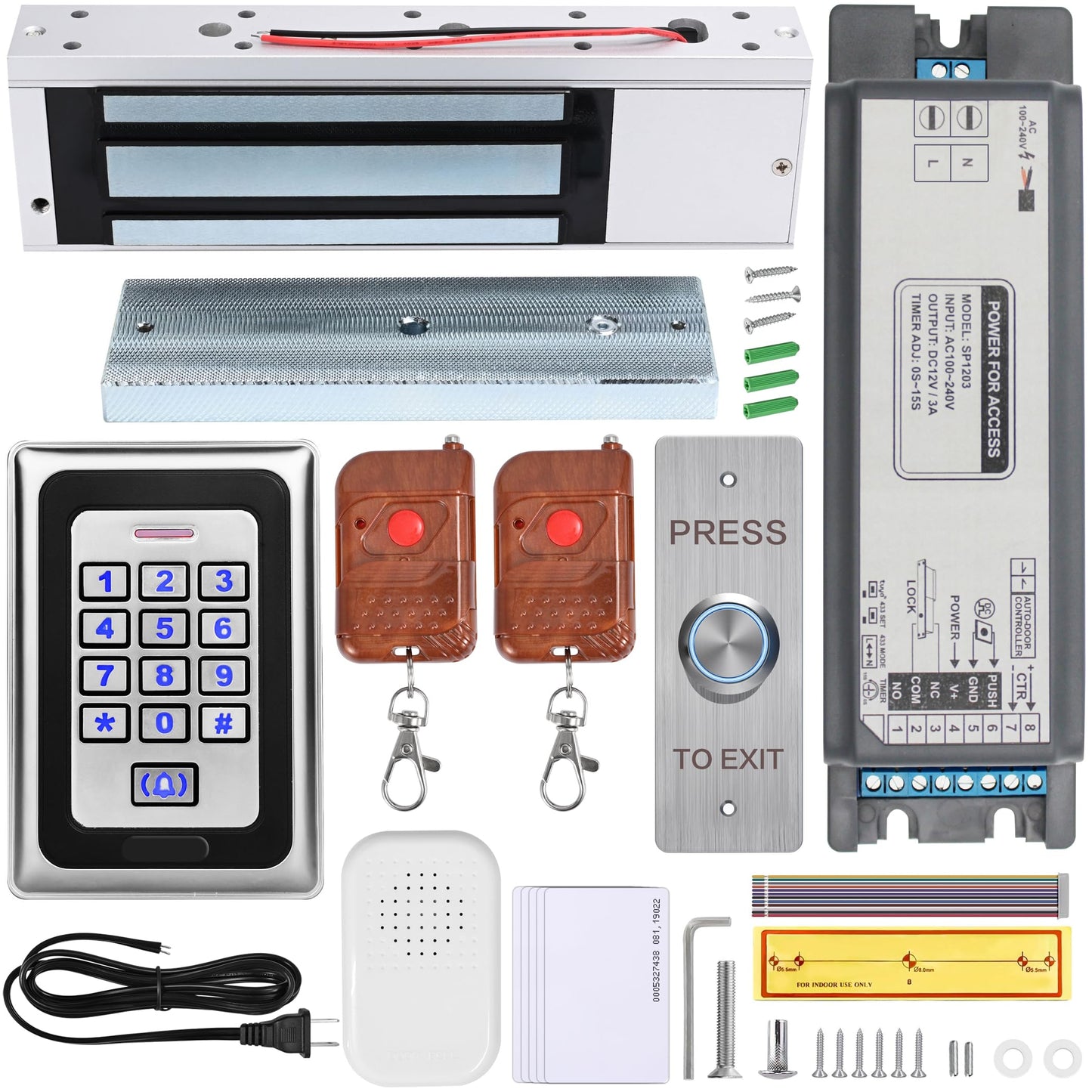 Smart Access Control System Kit - Metal Touch Keypad, 1200LB Magnetic Lock, Tuya App Remote Access, 2 Remote Controls, RFID Cards, Metal Exit Button