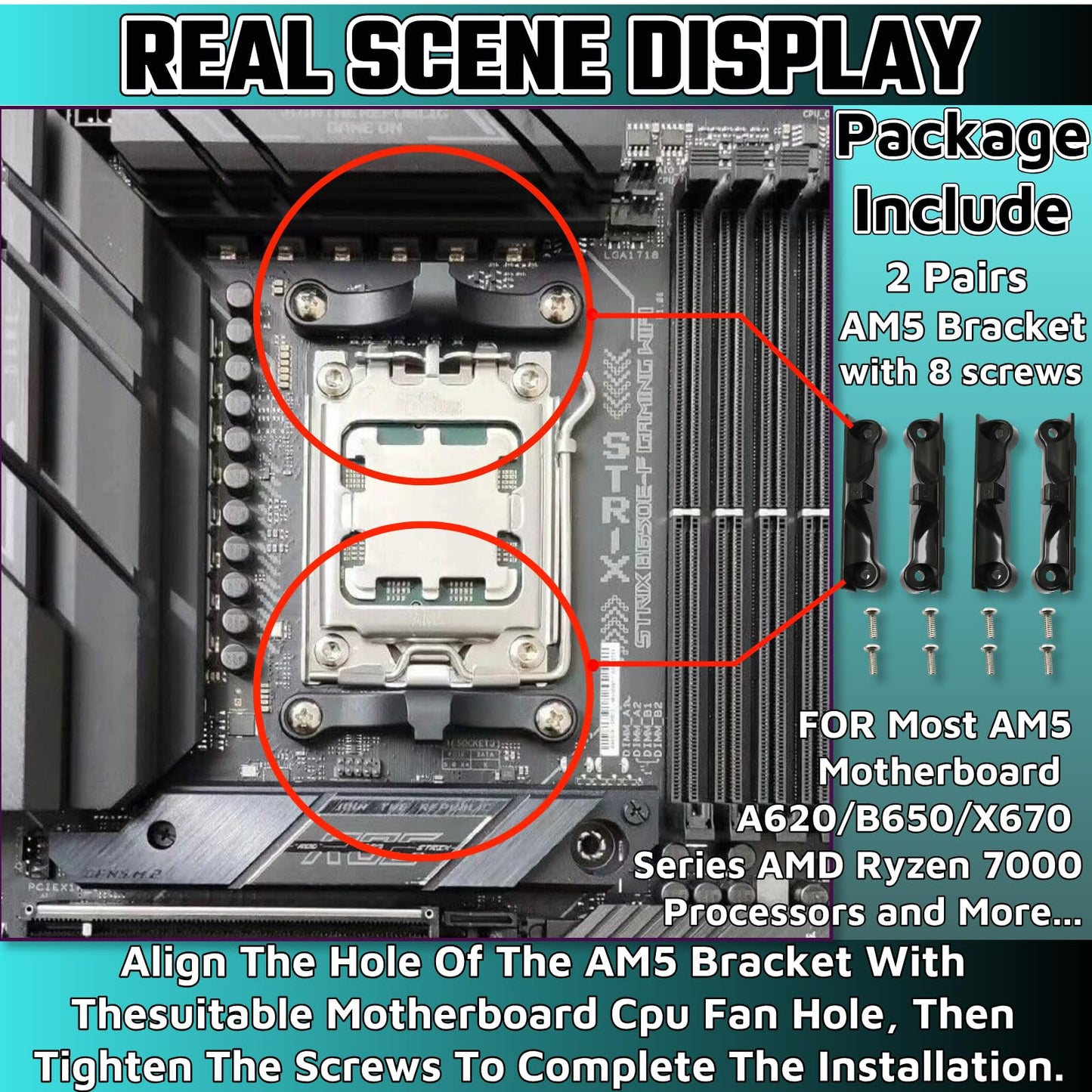 HUGJEPTTY CPU AM5 Bracket 2 Pairs with Screws?AM5 CPU Bracket Desktop Computer AMD Cooler Fan Brackets for AM5/AM4 Motherboard Cooler Stand Steel