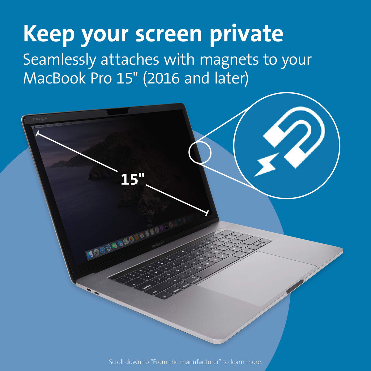 Kensington MP15 MacBook Pro Magnetic Privacy Screen for 15" 2016/17/18/19 MacBook Pro (K64491WW)