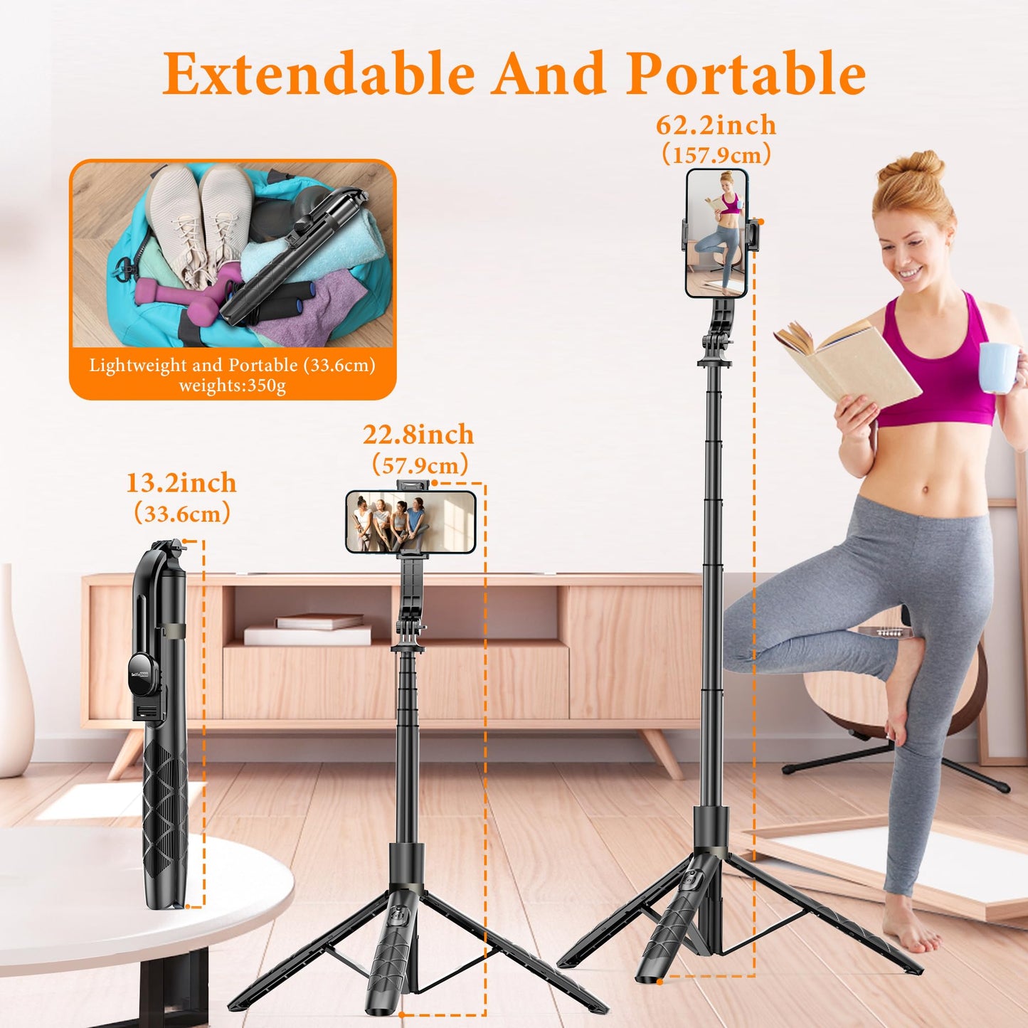 62" Aluminum Alloy Selfie Stick Phone Tripod with Wireless Remote Compatible with iPhone 17 16 15 14 13 pro Xs Max Xr X, Android/Samsung Smartphone