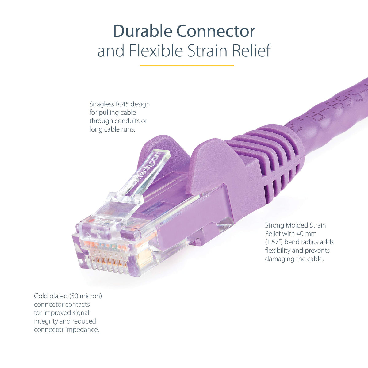 StarTech 75ft CAT6 Ethernet Cable - Purple CAT 6 Gigabit Ethernet Wire -250Mhz 100W PoE++ RJ45 UTP Category 6 Network Patch Cord Snagless