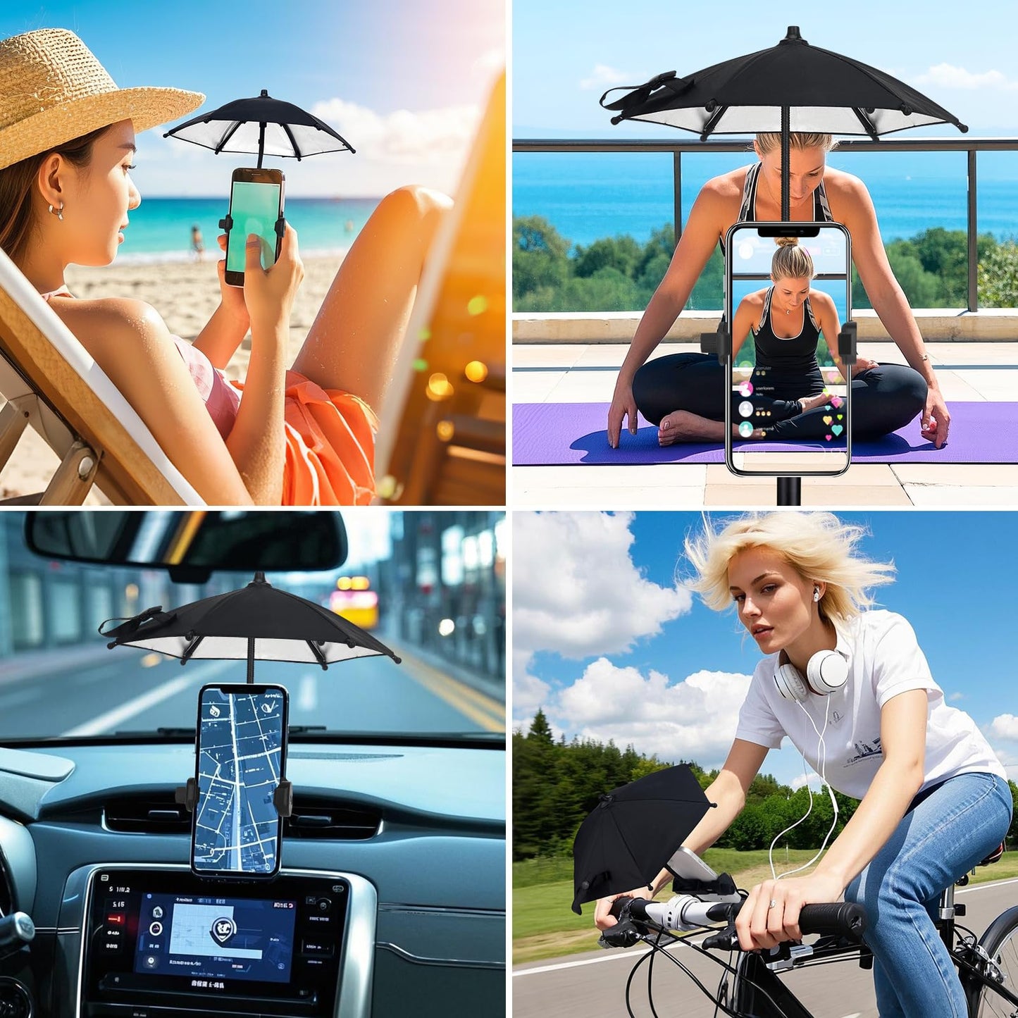 Fixed Clip-on Phone Umbrella for Sun with Flexible Adjustable Handle, Mini Strong Clip Cell Phone Umbrellas Sun Shade Anti Sunlight and Glare fits