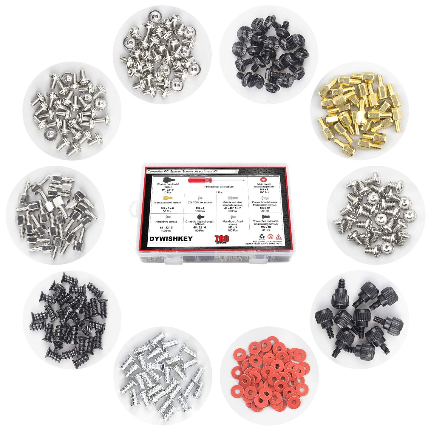 780PCS Computer Screw Kit, DYWISHKEY Computer Screw Standoffs Set Kit for Hard Drive Computer Case Motherboard Fan Power Graphics with a Screwdriver