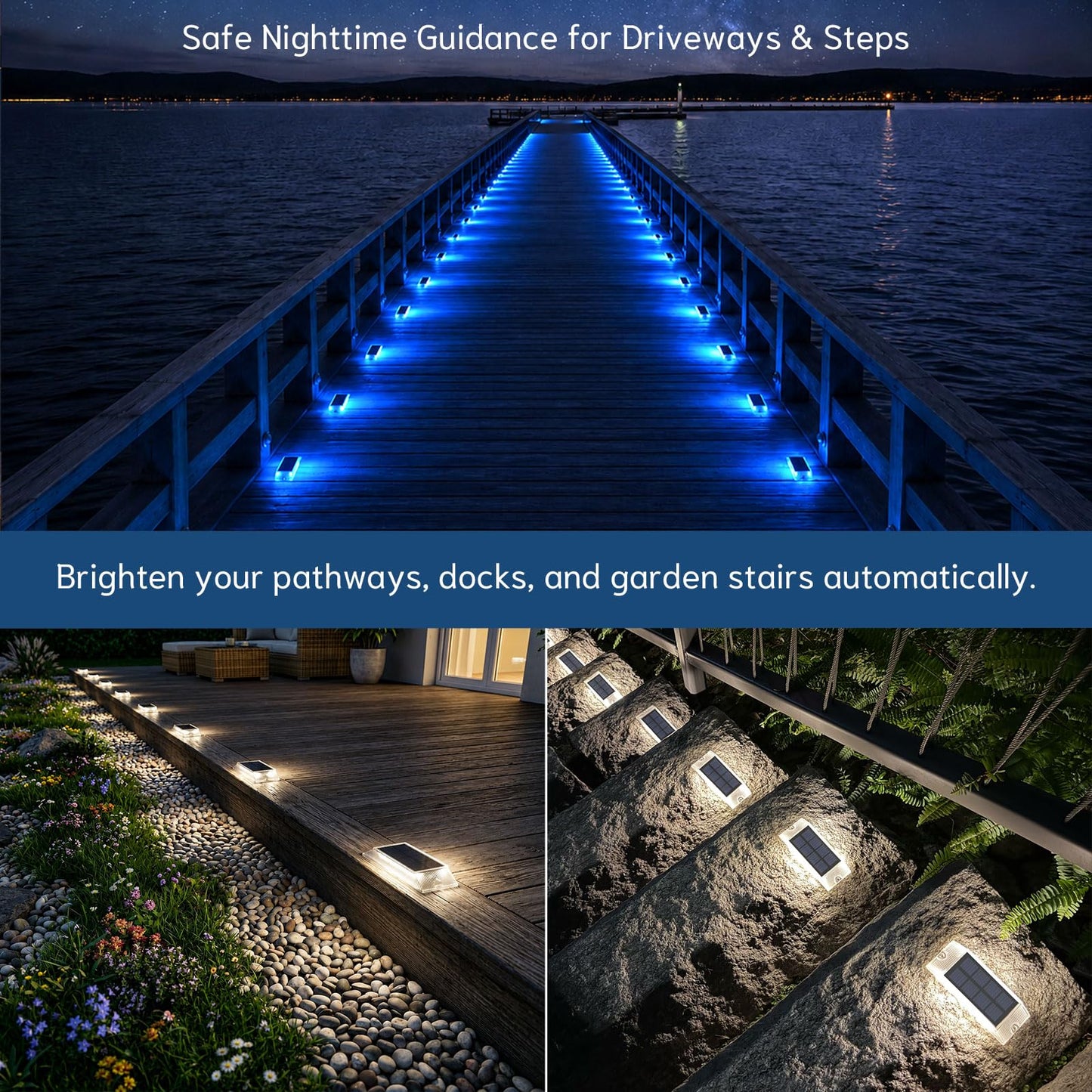 Alinana Solar Step Lights Outdoor Waterproof 6 Pack, 2 Colors in 1 LED Stair Lights, Screw Mount Deck Step Lights for Stairs, Patio, Garden, Walkway