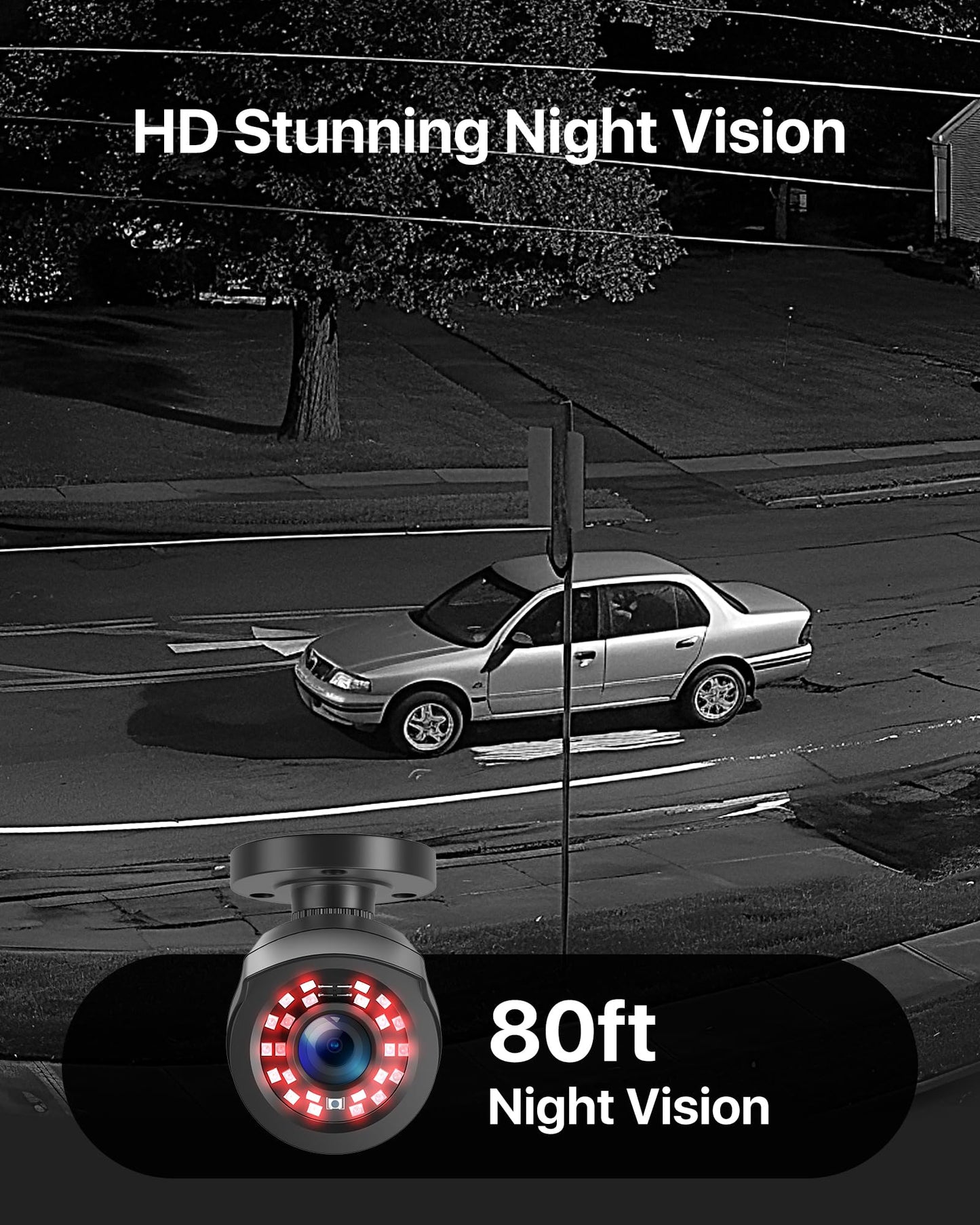 ZOSI 8CH 3K Lite Security Camera System with AI Human Vehicle Detection, 8 x 1920TVL Weatherproof Home Outdoor Cameras, 80ft Night Vision, Remote
