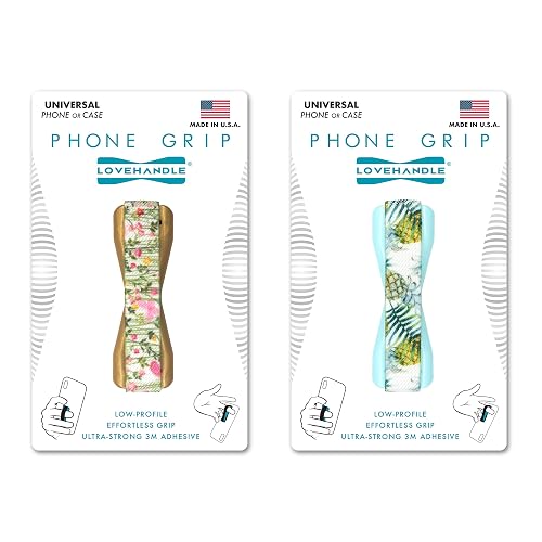 LOVEHANDLE Universal Phone Grip for Most Smartphones, Mini Tablets and Cases, Pineapple Flower Field Design Elastic Strap with Gold and Light Blue