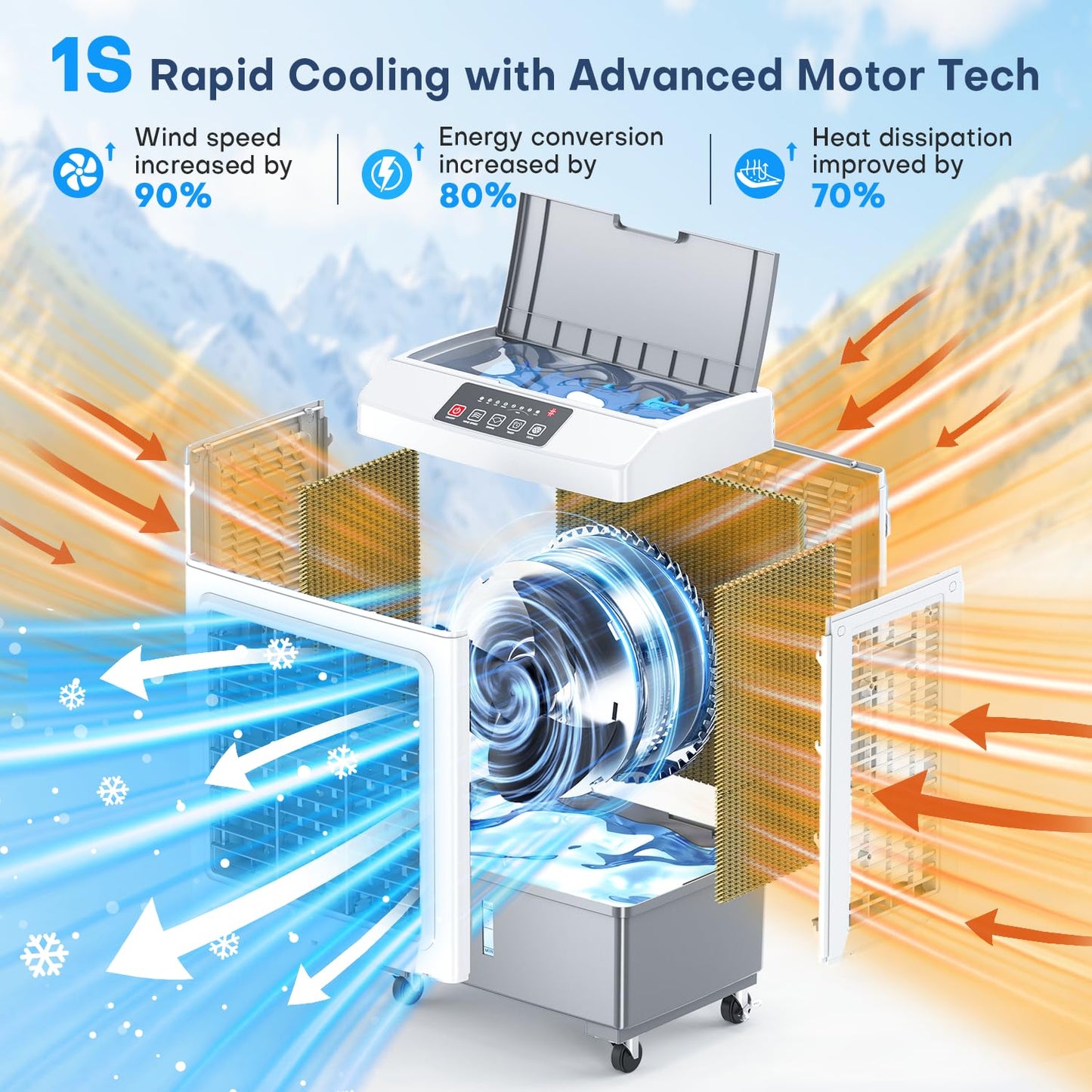 fancole 3-IN-1 Air Conditioner Portable w/4 Mode & 3 Speed, 12H Timer, 70° Oscillating Evaporative Air Cooler, Remote Control, 4 Ice Packs, 1.1 Gal