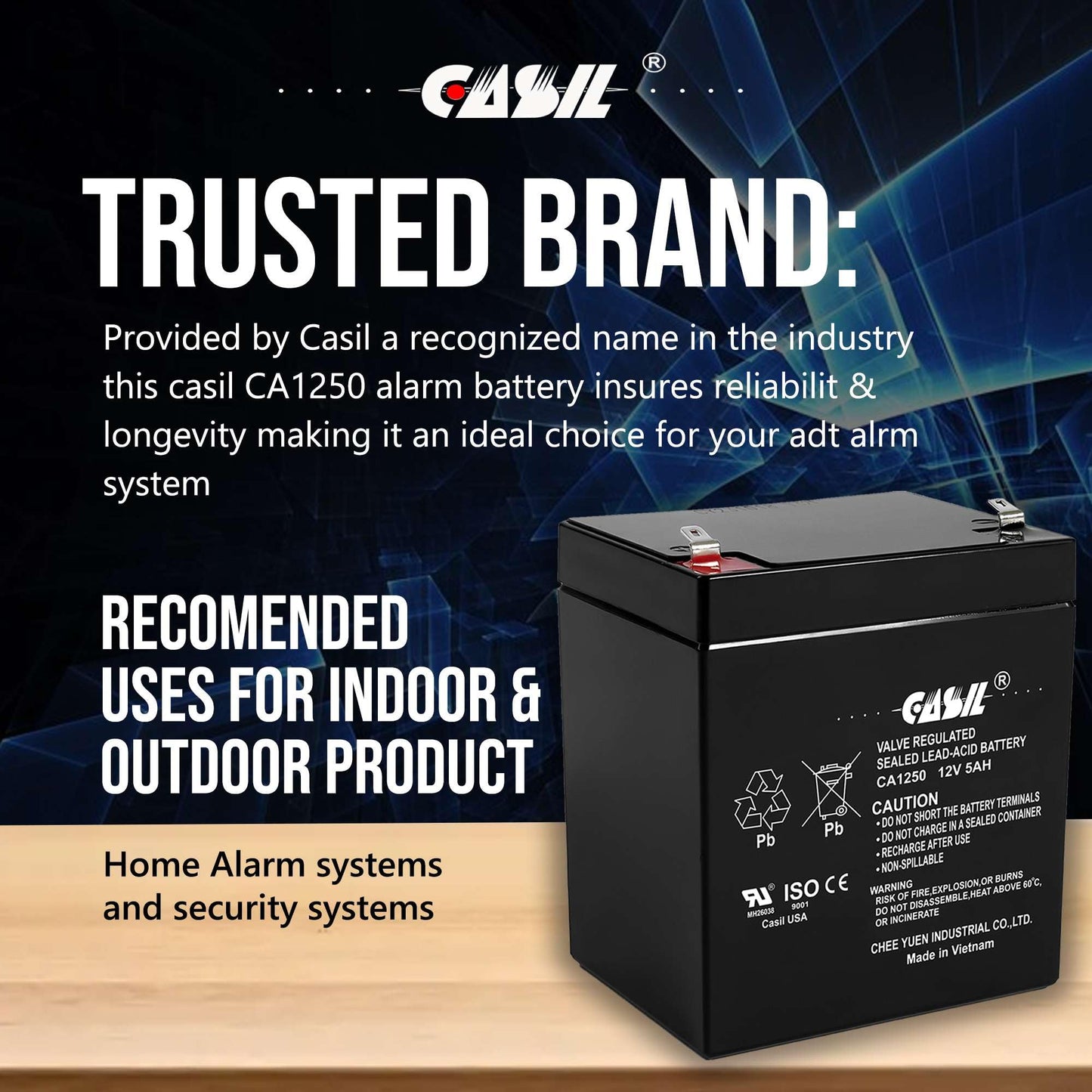 Casil Genuine CA1250 12V 5Ah SLA Alarm Battery | Upgrade Replacement for CA1240 12V 4Ah | Sealed Lead Acid AGM Backup Power