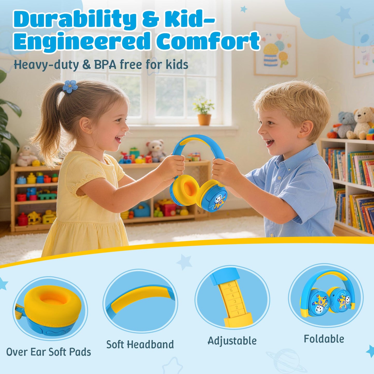 Kids Headphones Bluetooth for Boys, Toddler Headphones Wireless for School