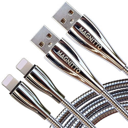 MAGNITTO Metal Braided USB Fast Charging Cable, Stainless Steel, Strong Durable Wire, Tangle Free, Heavy Duty, Chew Proof, USB2.0 Cables Sync Charger…