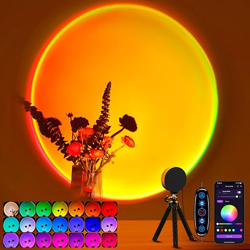 XEBKOR Sunset Lamp Projector Multicolor Changing LED Projection Lamp,Switch Button and APP Control 360 Degree Rotation Sunlight Lamp for Bedroom