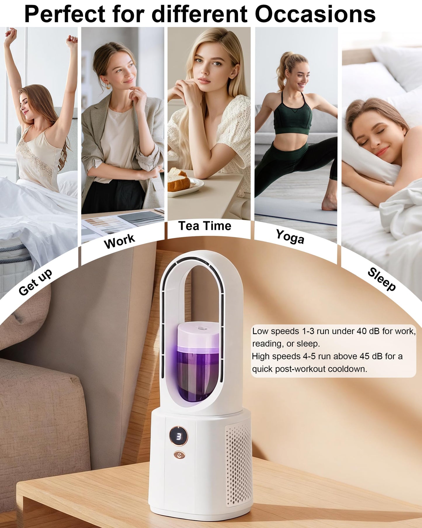 Kaaeiccr Bladeless Desk Fan with Cooling Mist Humidifier