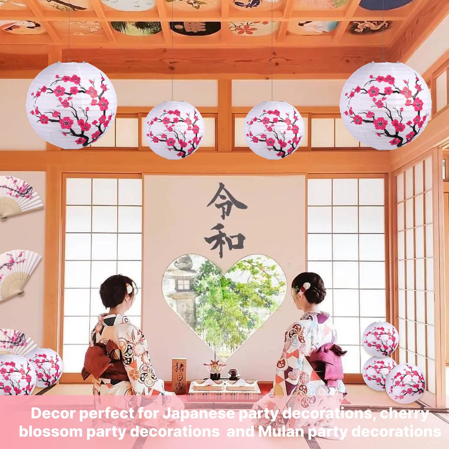LEFTSTARER 6Pcs Cherry Blossom Lantern Decor for Cherry Blossom Party Decorations, Japanese Paper Lantern Lamp for Japanese Party Decorations, Mulan