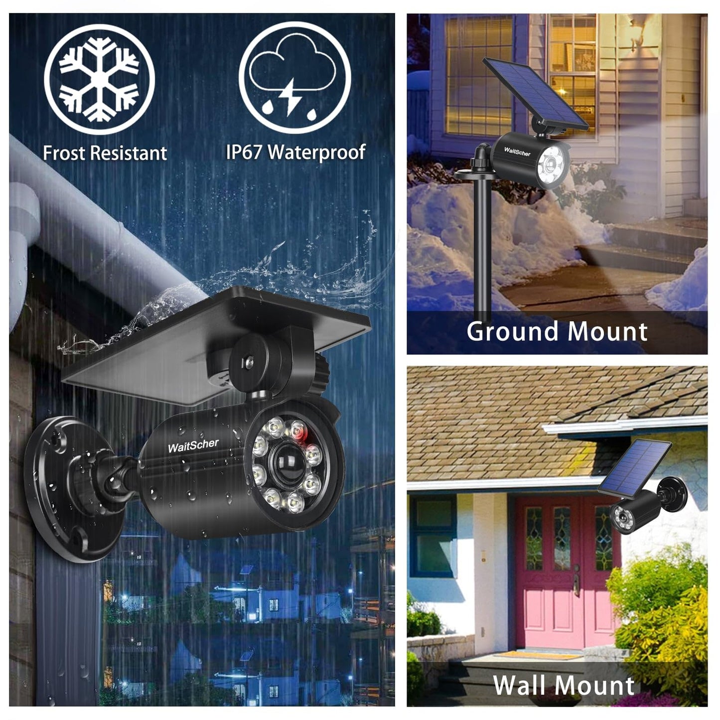 WaitScher Solar Motion Lights Outdoor Spotlight Sensor Lights IP67 Waterproof 3600mAh Security Light for Front Door,Garage, Driveway, Yard