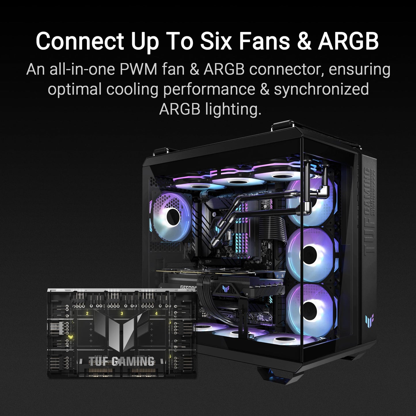 ASUS TUF Gaming ARGB PWM Fan Hub (Connects six case Fans, PWM Fan and RGB Connector, Clear Power and Operation Indicators, Stable Dual SATA Power