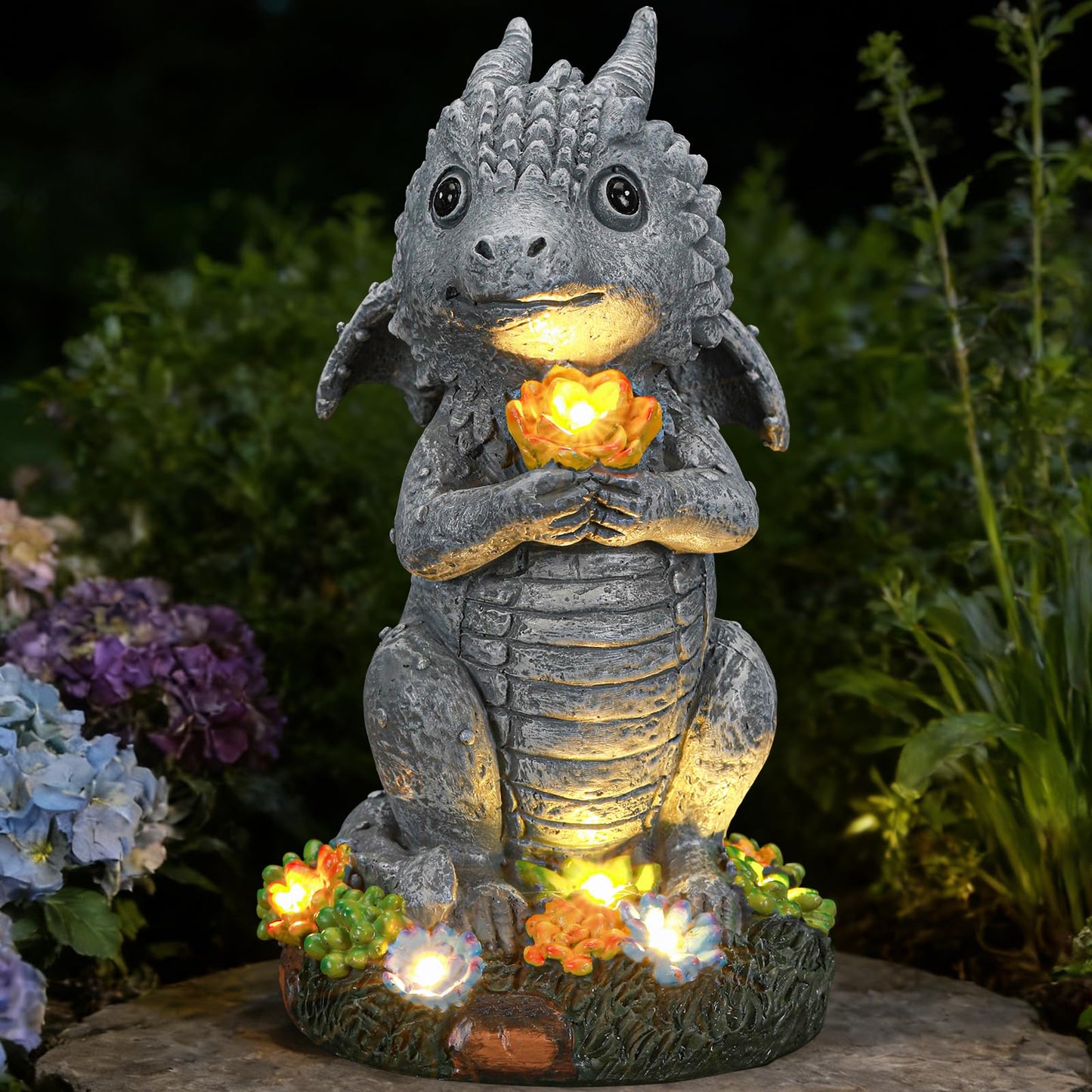 IDEA SHOW Solar Garden Outdoor Statues Dragon with Succulent, Lawn Decor with LED Lights, Outside Statue for Patio, Balcony, Yard Ornament