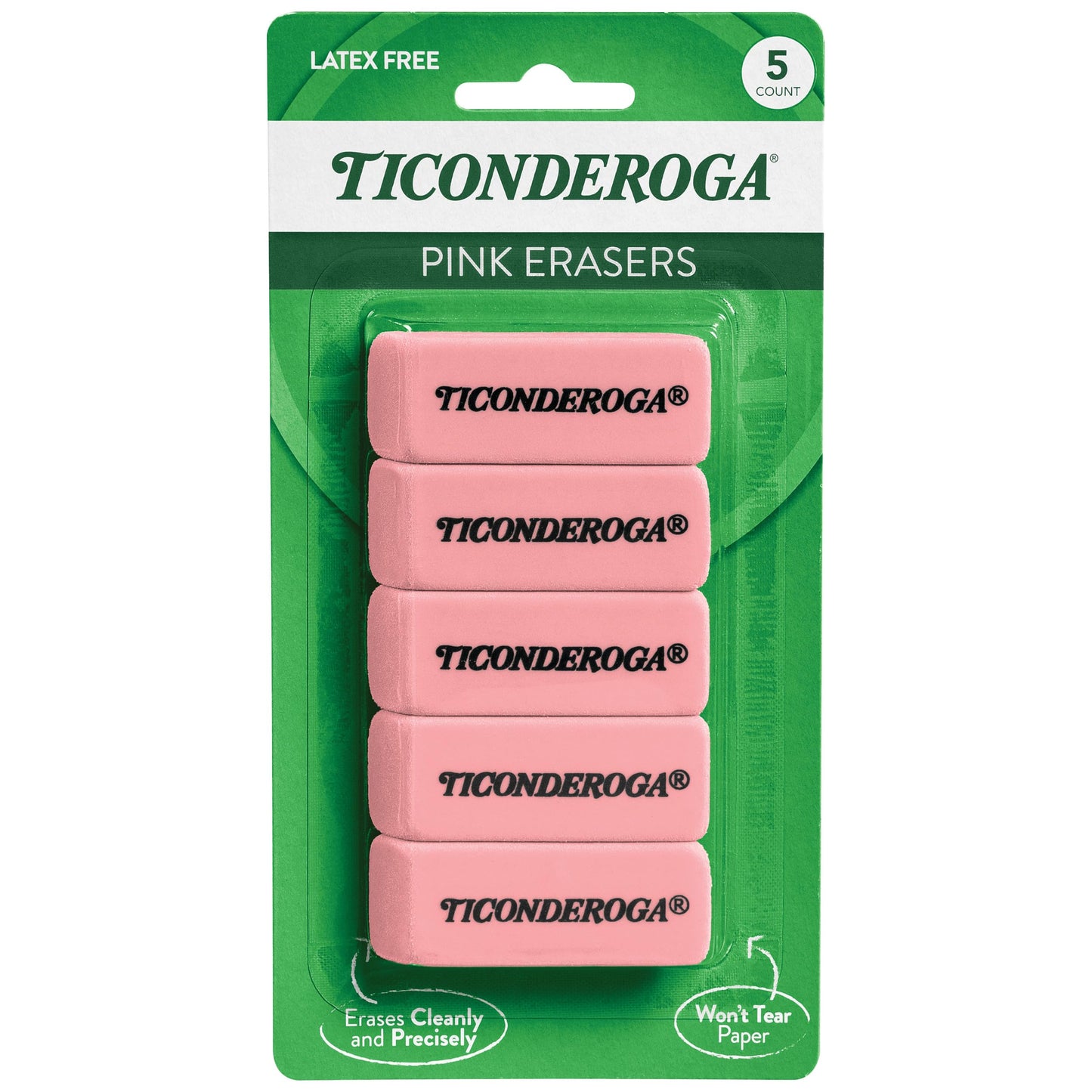 Ticonderoga Wedge Erasers, Pink, 5/Pack